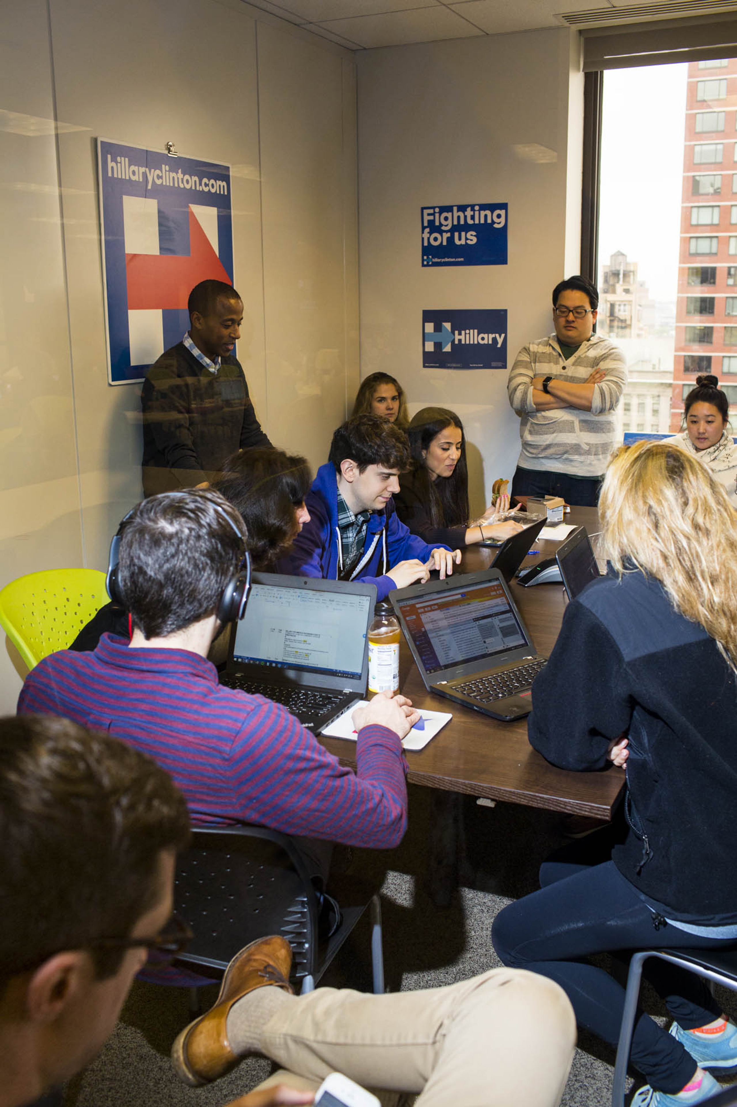 NEW YORK - MAY 24: Scenes from Inside the campaign headquarters of Hillary Clinton on May 24, 2016, in Brooklyn, NY. (Photo by Landon Nordeman)
