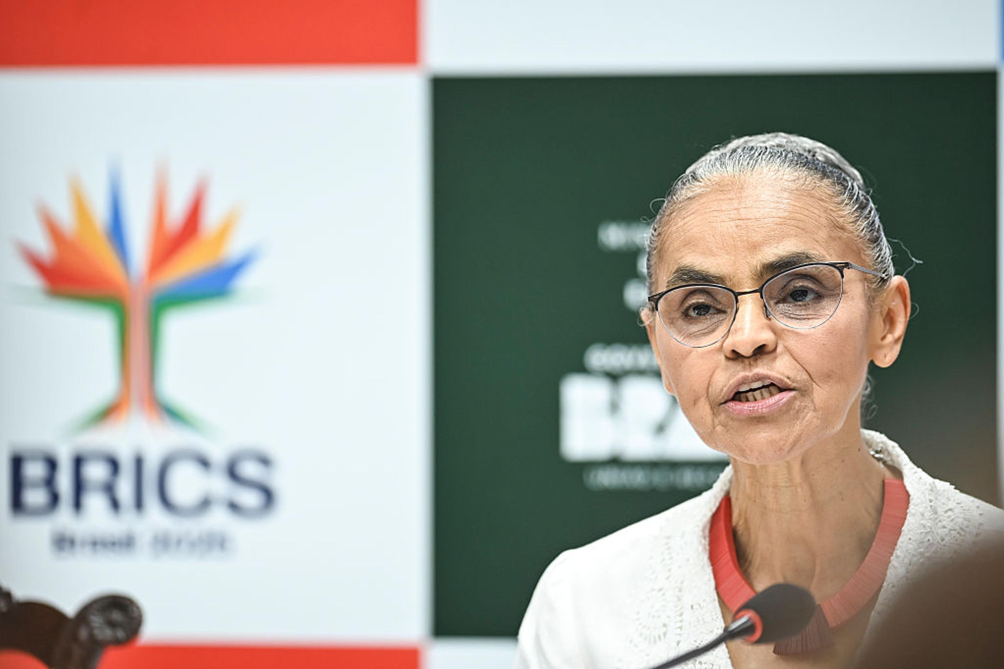 Brazil's Minister of the Environment and Climate Change Marina Silva, takes part in the 11th Meeting of Environment Ministers from the BRICS member countries and holds a press conference at the Itamaraty Palace in Brasilia on April 3.