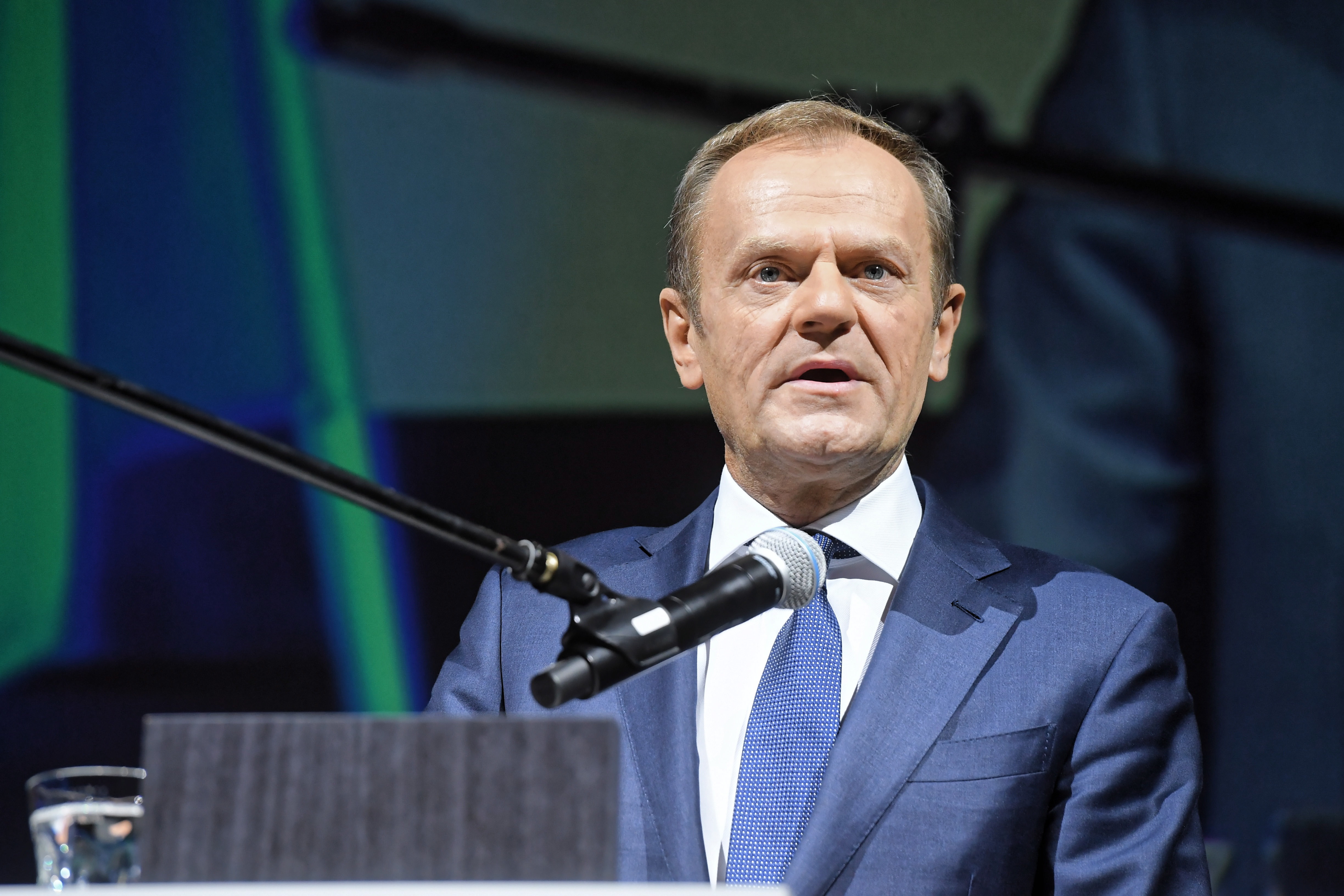 European Council President Donald Tusk delivers a speech