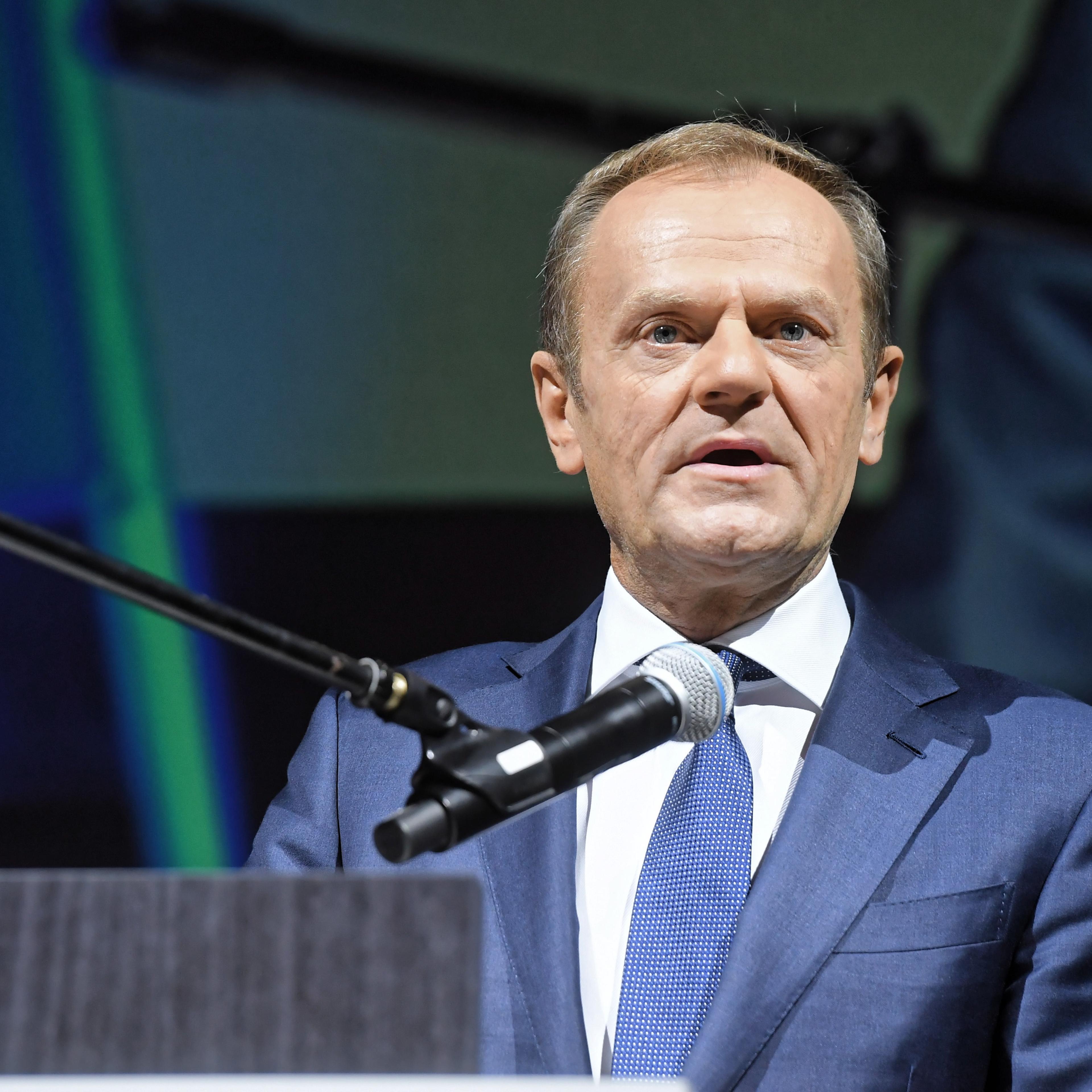 European Council President Donald Tusk delivers a speech
