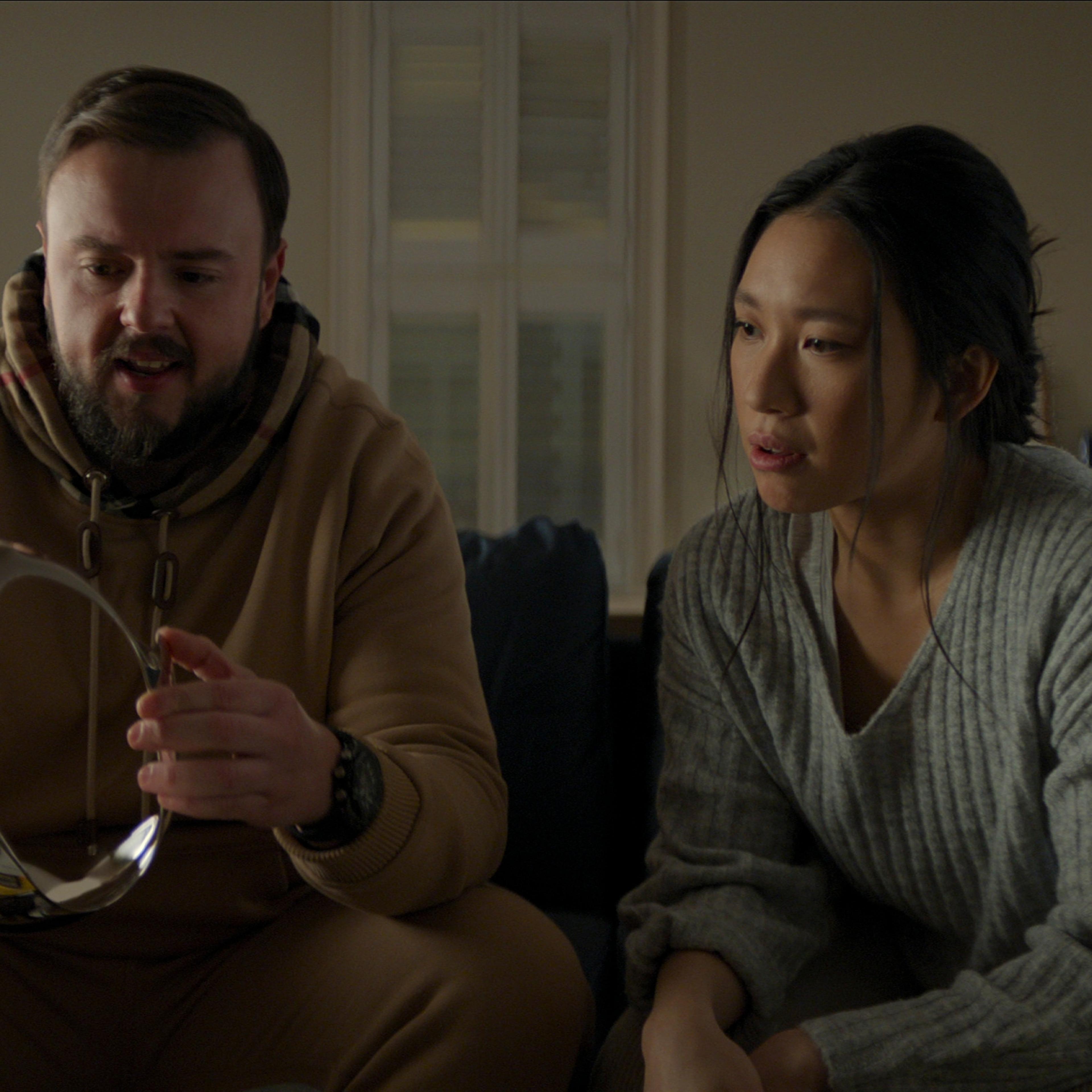 3 Body Problem. (L to R) John Bradley as Jack Rooney, Jess Hong as Jin Cheng in episode 102 of 3 Body Problem. Cr. Courtesy of Netflix © 2024