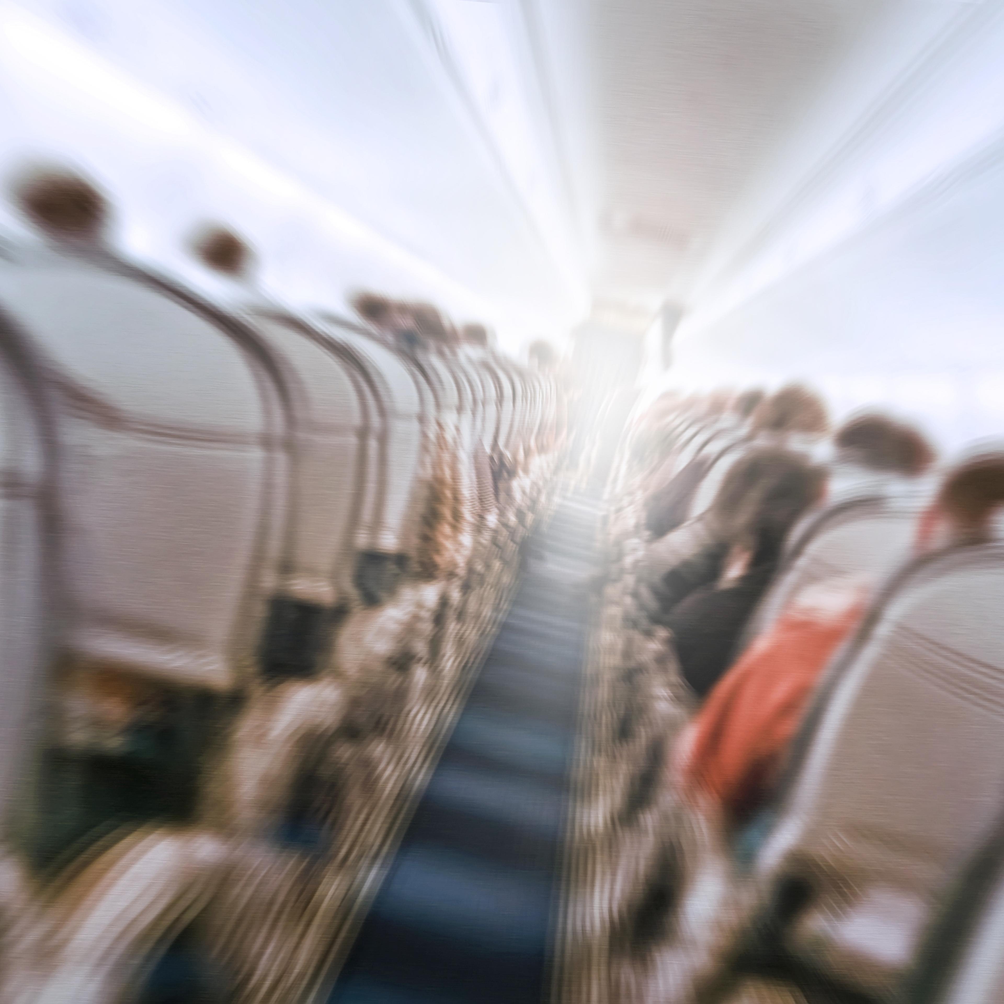 Inside of a plane experiencing turbulence