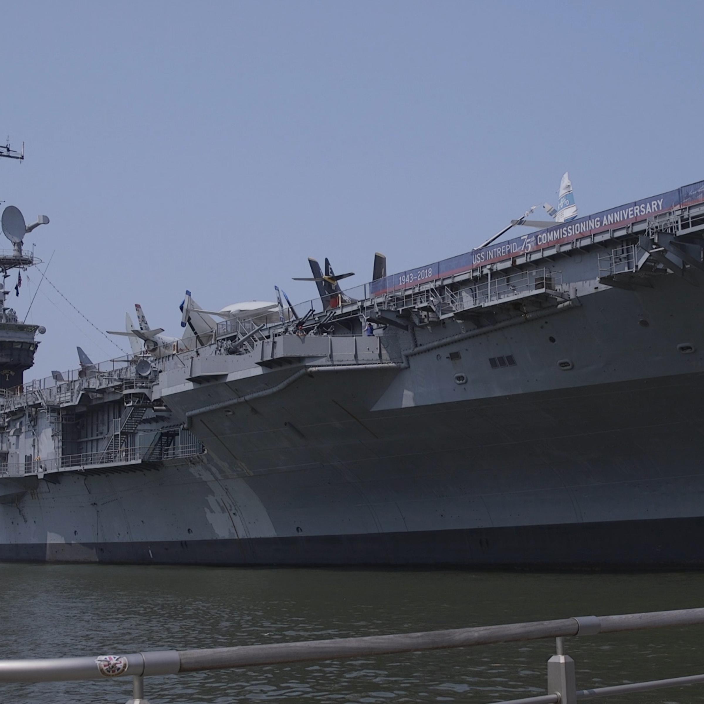 The Intrepid docked of Manhattan for its 75th anniversary