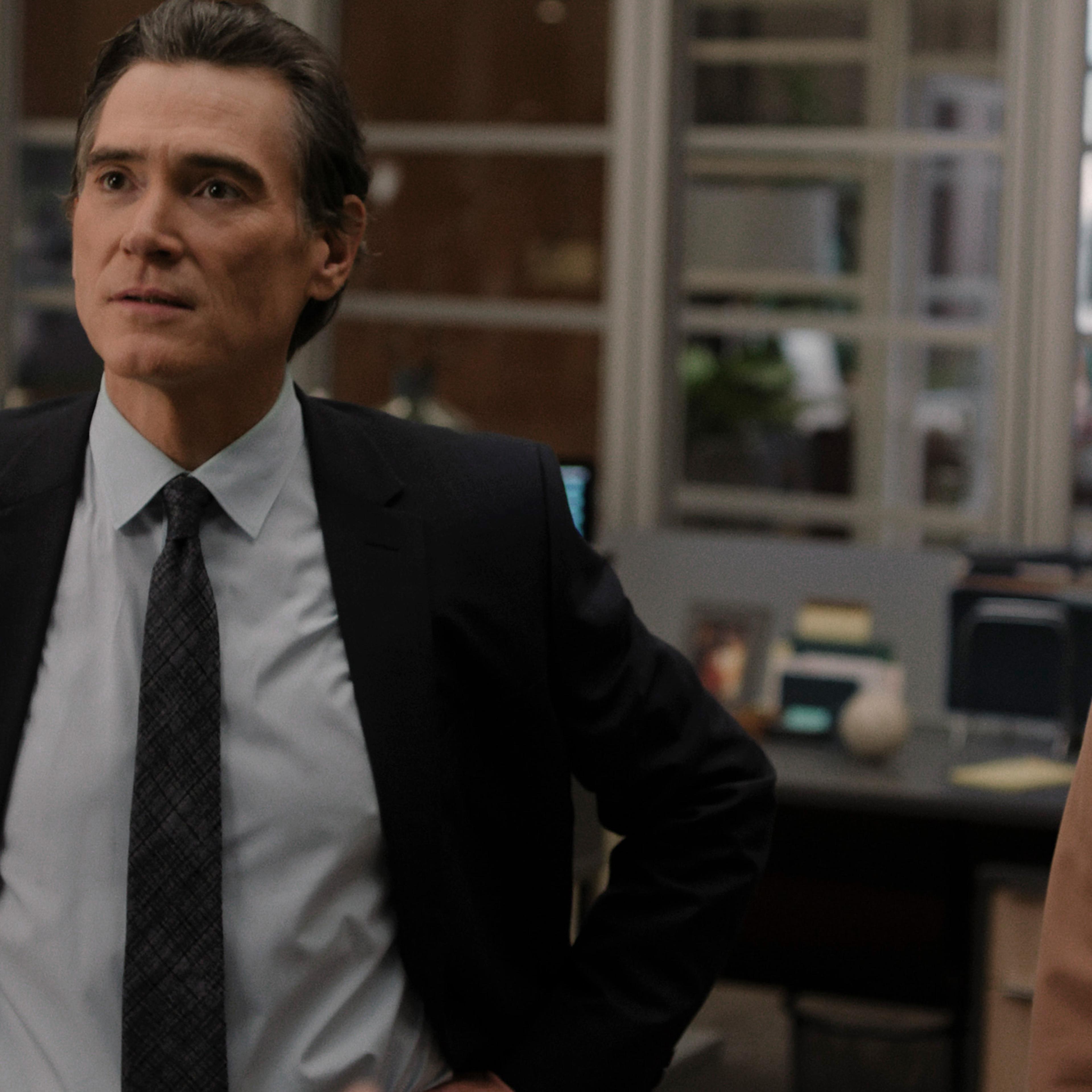 Billy Crudup and Greta Lee in <i>The Morning Show</i> season 3