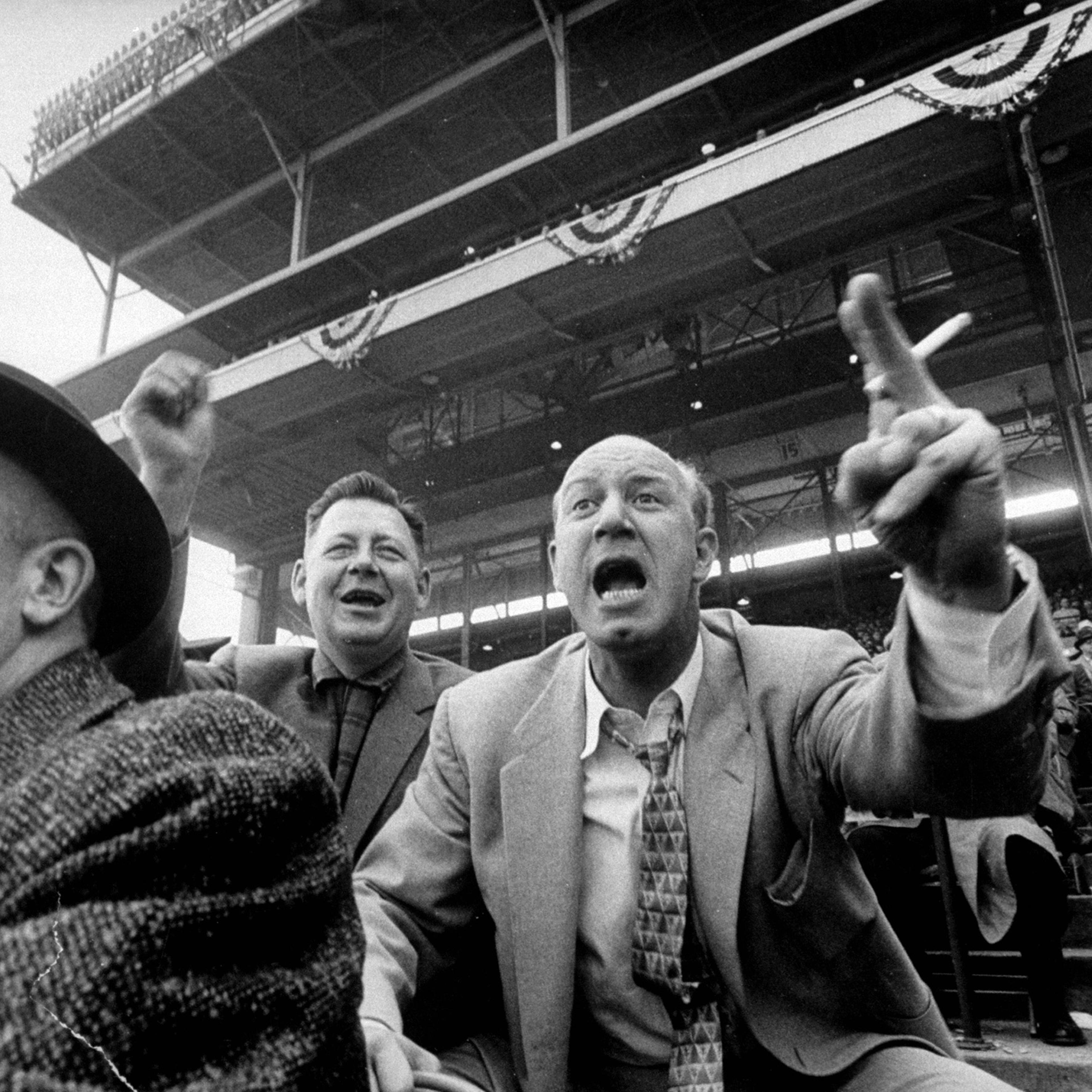 Fans at opening day of baseball, Milwaukee, 1957.
