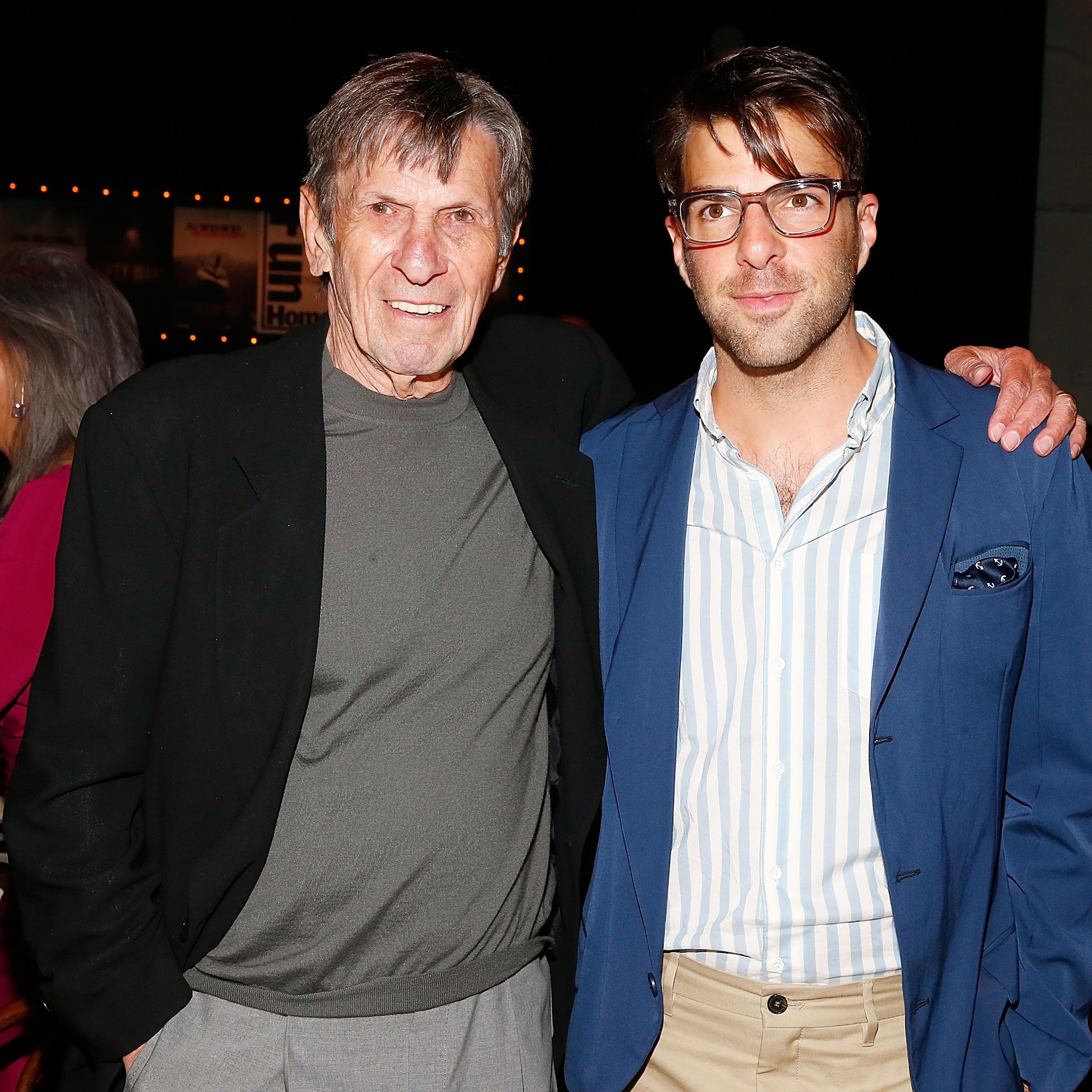 Actors Leonard Nimoy and Zachary Quinto attend the Sundance Institute Vanguard Leadership Award on June 4, 2014 in New York City.