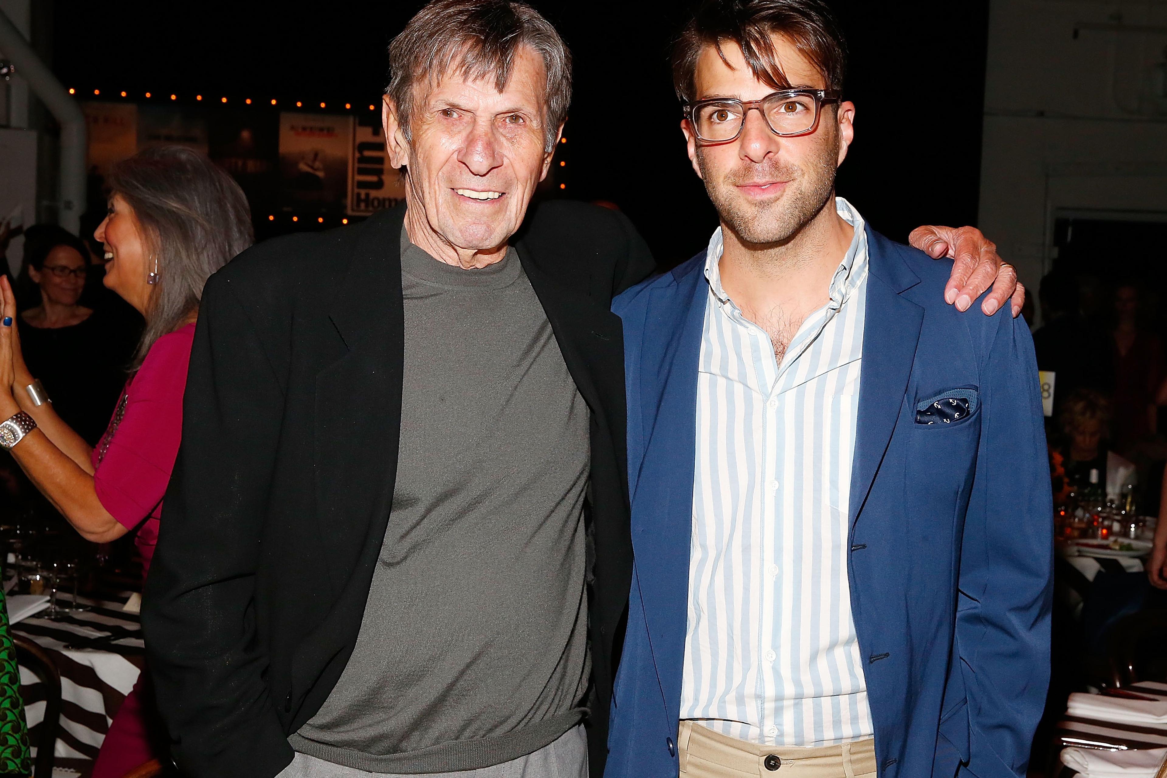 Actors Leonard Nimoy and Zachary Quinto attend the Sundance Institute Vanguard Leadership Award on June 4, 2014 in New York City.