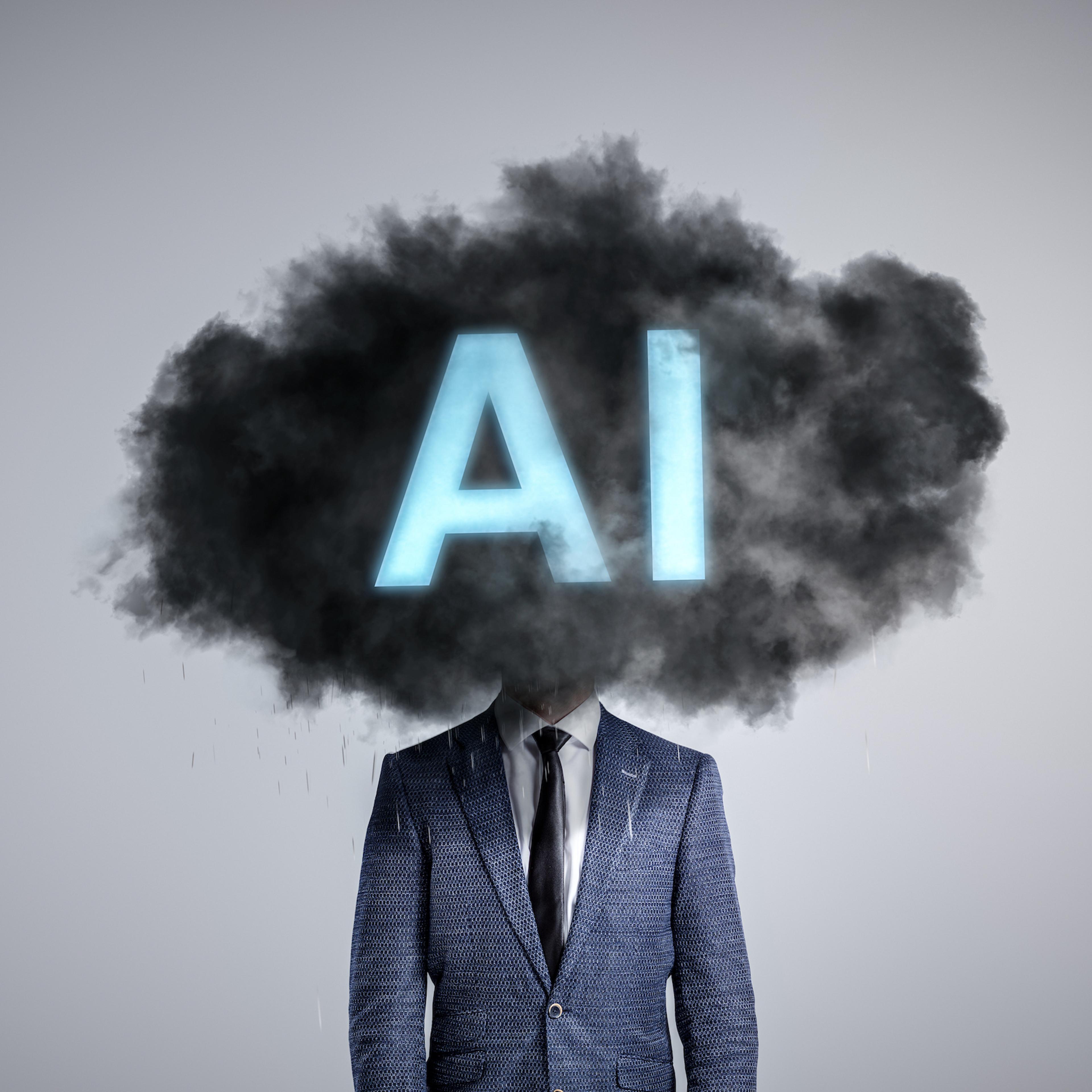 A person's head covered by an AI-labeled dark cloud