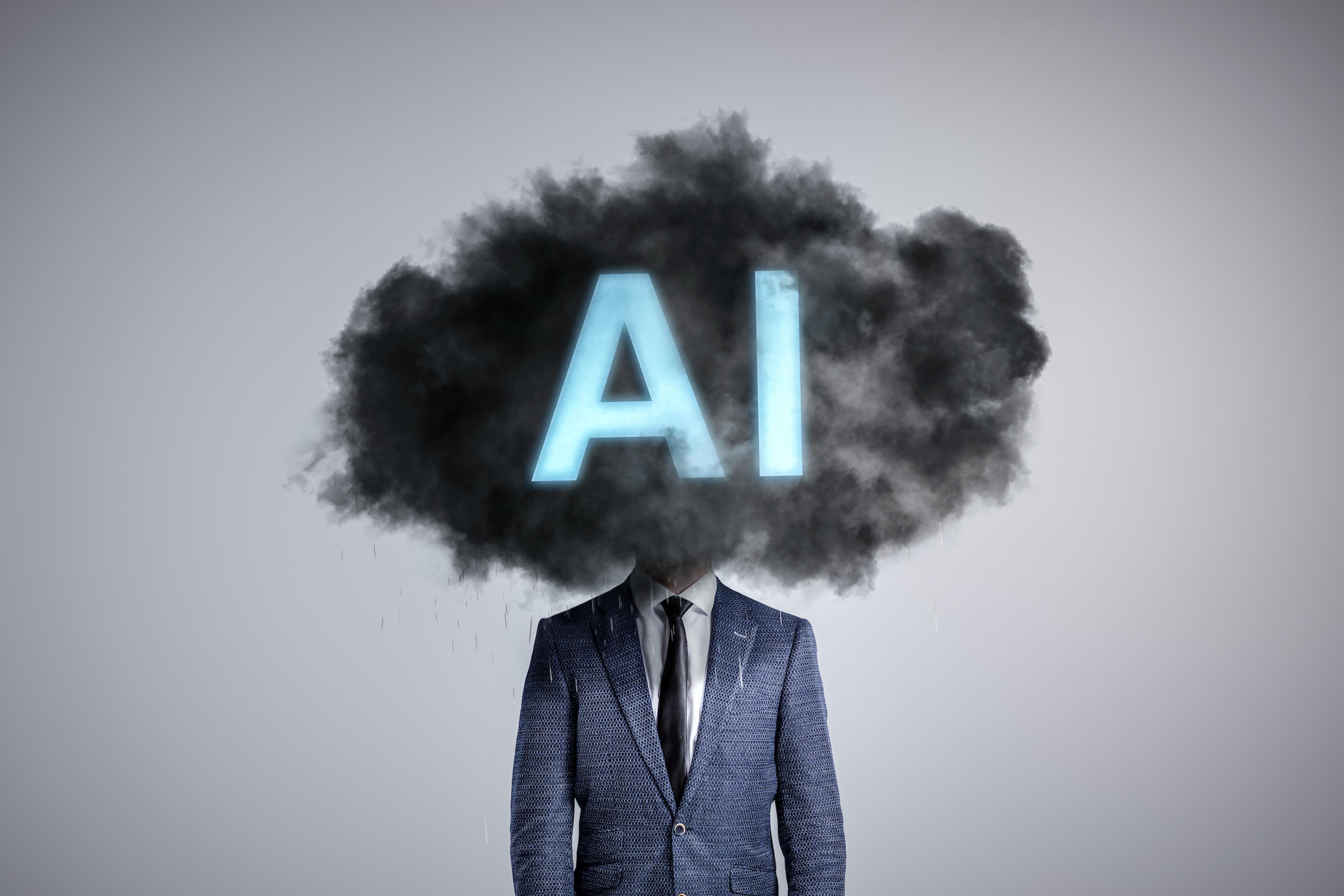 A person's head covered by an AI-labeled dark cloud