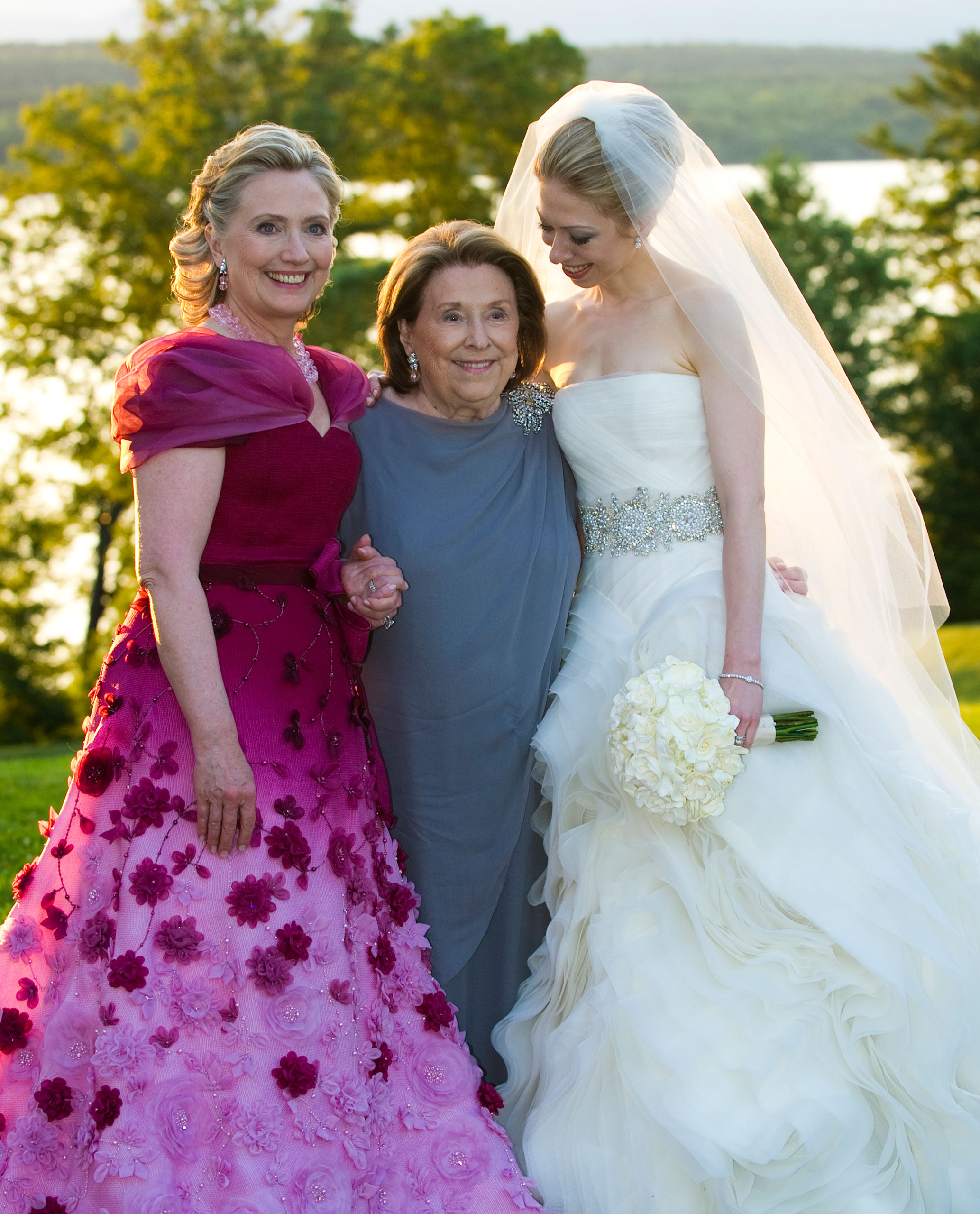 From left to right: Secretary of State Hillary Clinton, Dorothy Rodham and Chelsea Clinton pose for formal photos after the wedding. Chelsea Clinton was married to Marc Mezvinsky at Astor Court in Rhinebeck, NY on July 31, 2010. Mandatory Credit: Photo b