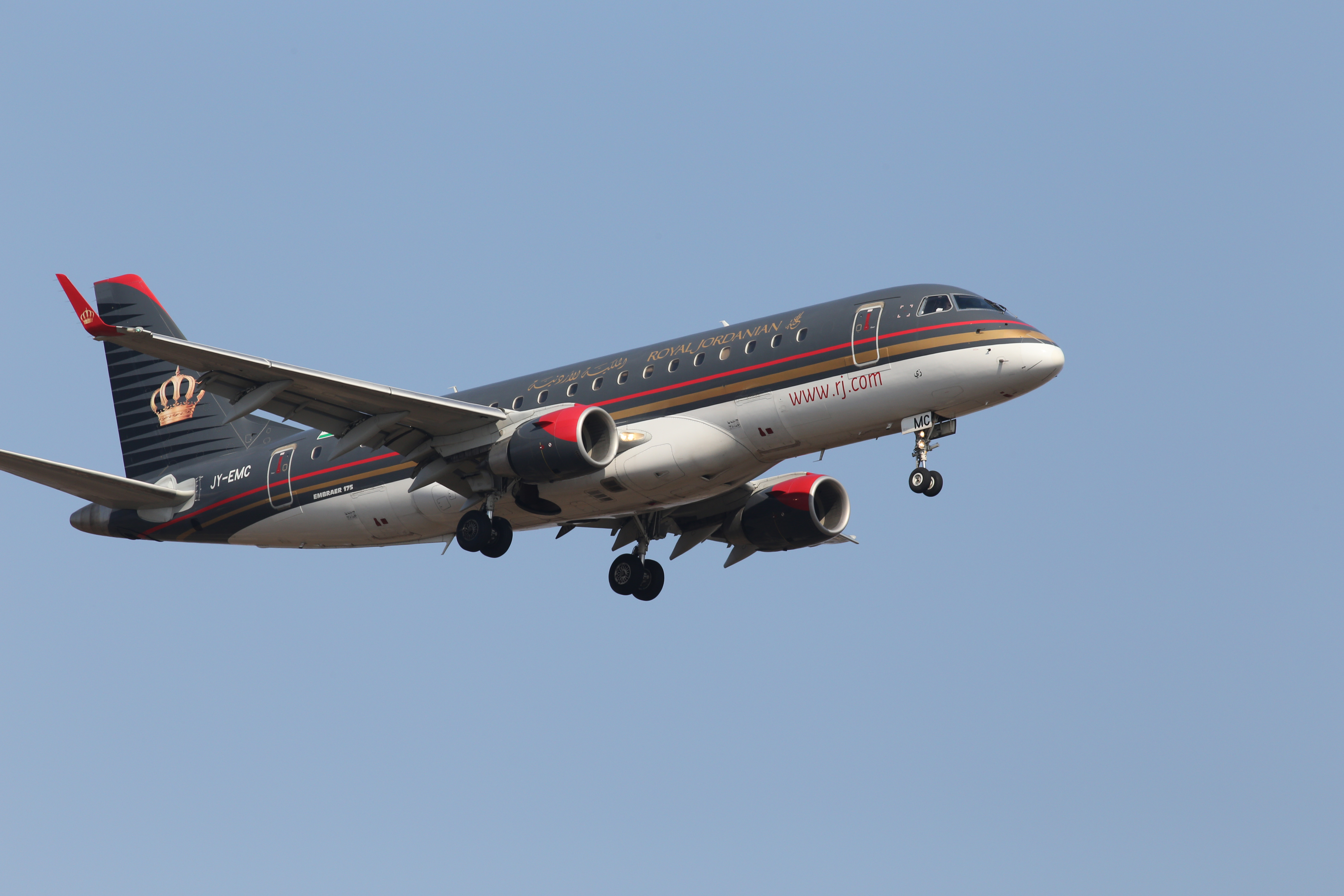 Royal Jordanian Embraer ERJ-175LR aircraft on the blue sky background