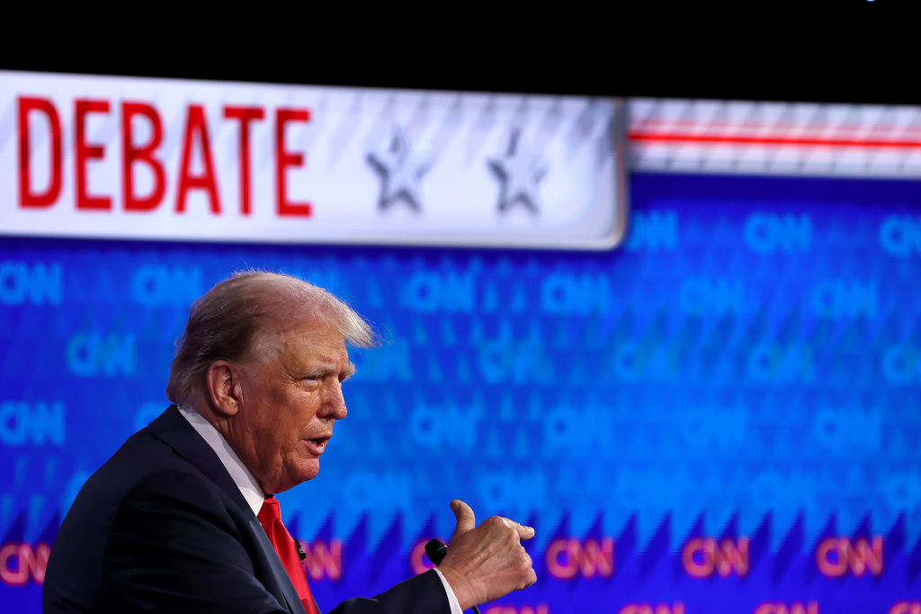 Republican presidential candidate, former U.S. President Donald Trump delivers remarks during the CNN Presidential Debate at the CNN Studios in Atlanta, Georgia, on June 27, 2024.