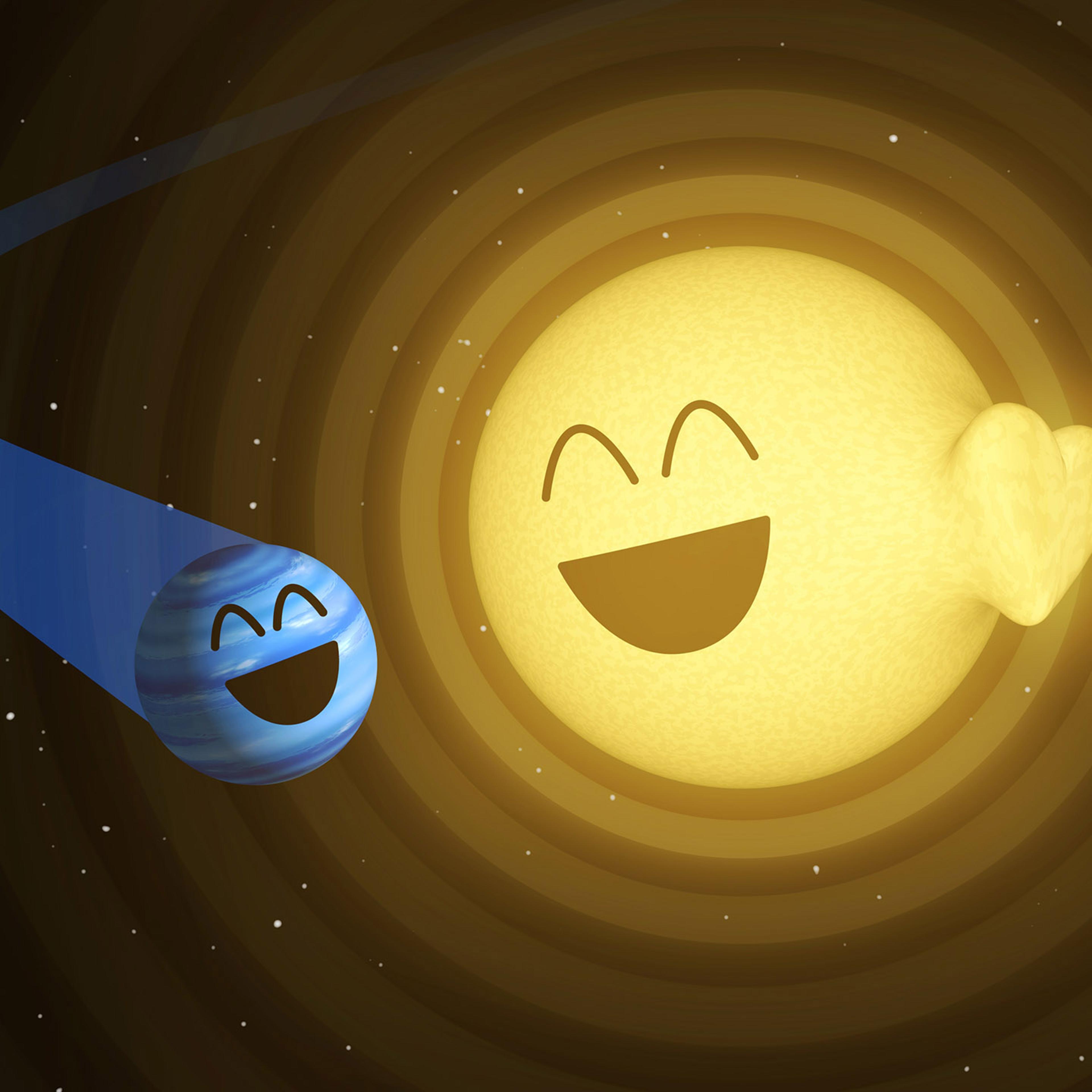 An illustration produced by NASA that shows HAT-P-2b, left, and how it appears to cause heartbeat-like pulsations in its host star, HAT-P-2.