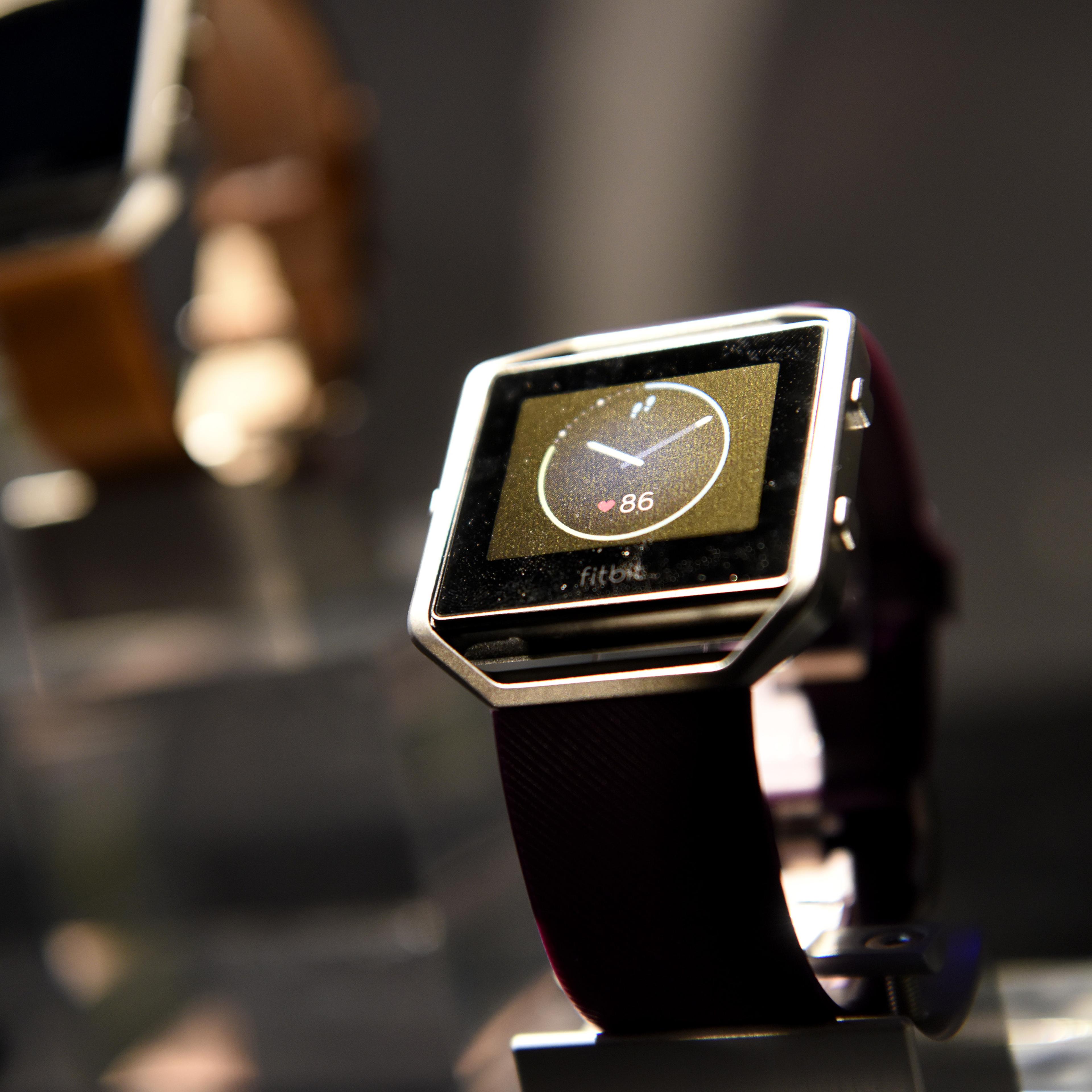 The Fitbit Inc. Blaze fitness tracker is displayed during an event at the 2016 Consumer Electronics Show (CES) in Las Vegas on Jan. 5, 2016.