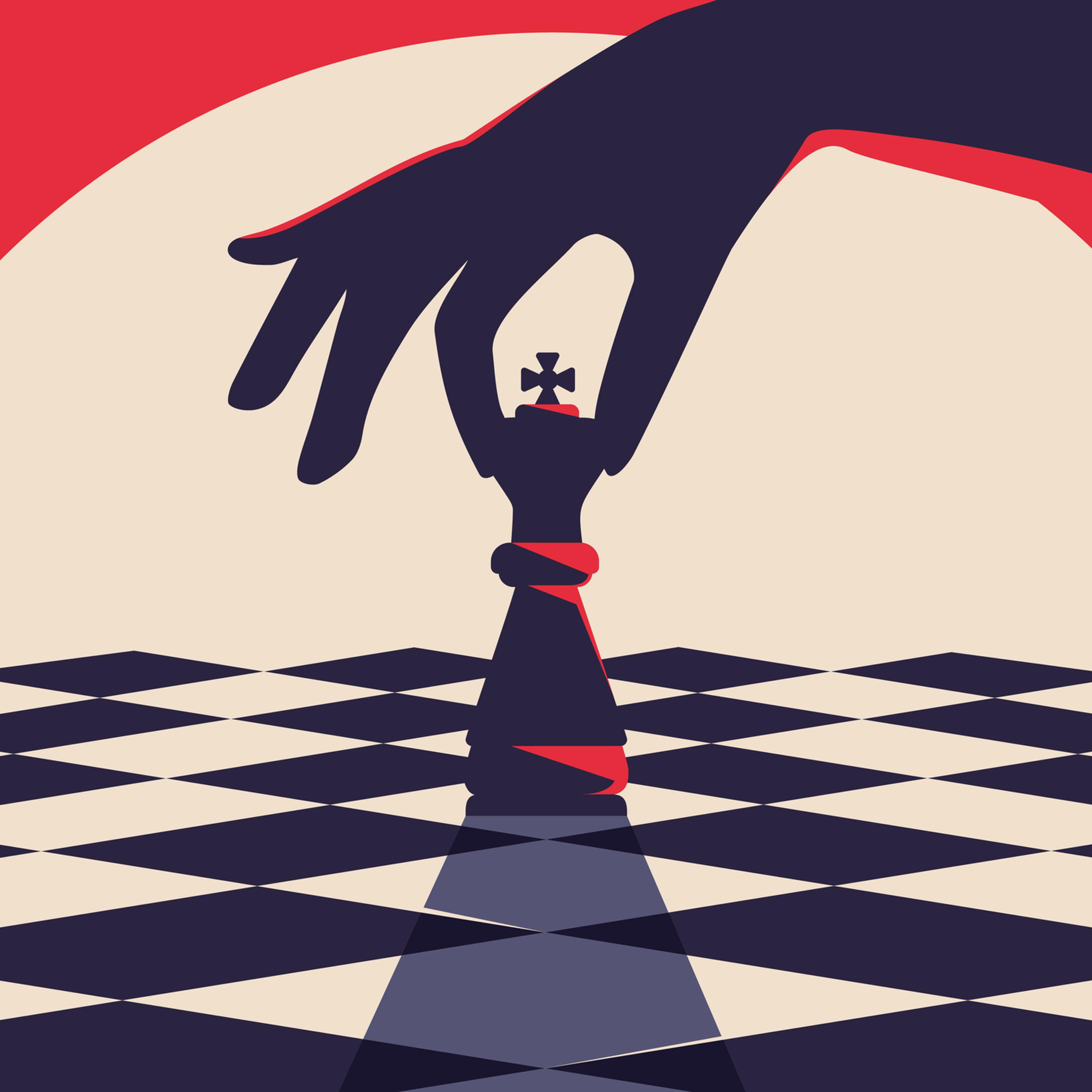 Banner template with hand holding chess piece.