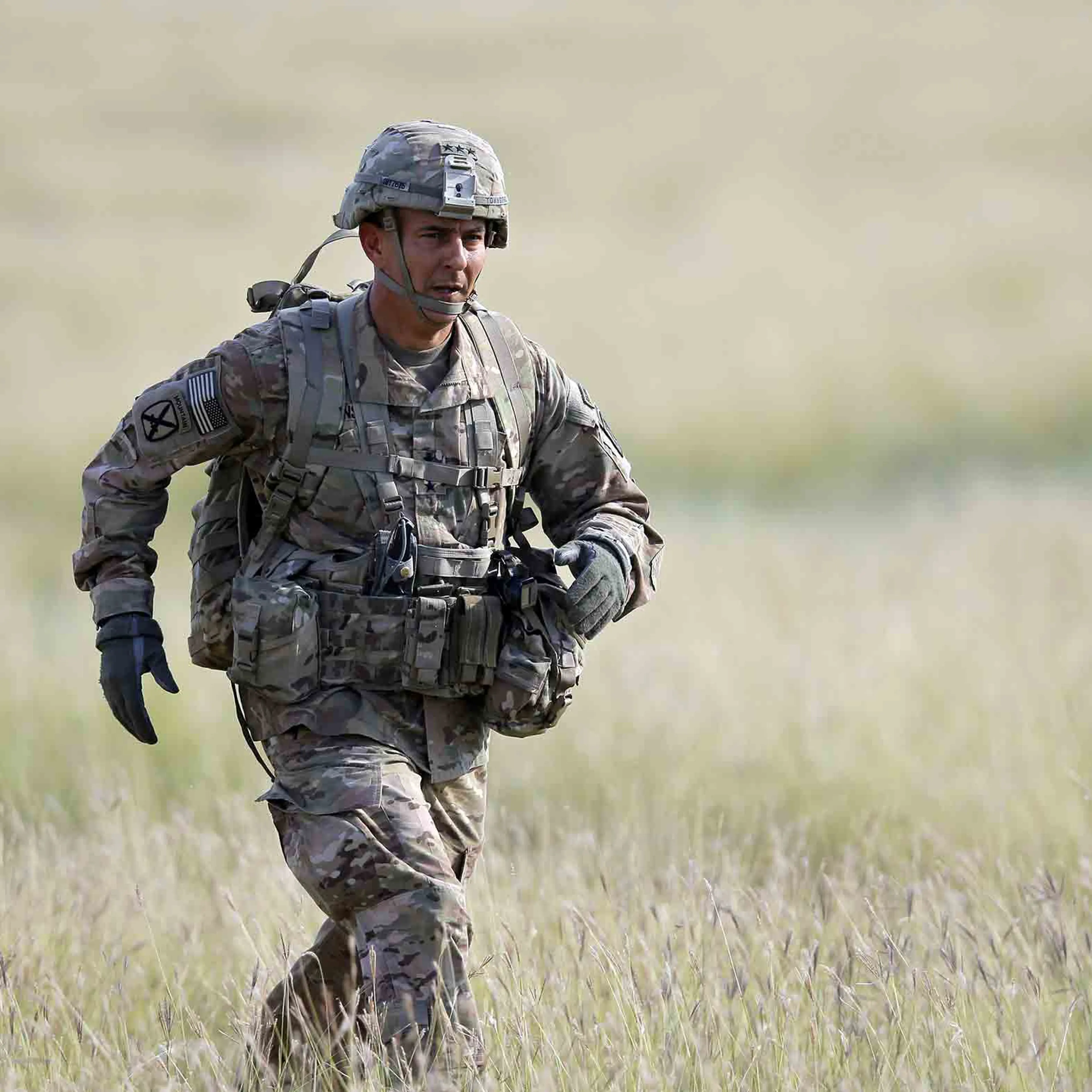 Maj. Gen. Stephen J. Townsend, the commander of the 18th Airborne Corps, runs towards the media working area during an US Army-led airborne assault exercise named 'Swift Response 15', held at Smardan shooting range, 260 kilometers north-east of Bucharest