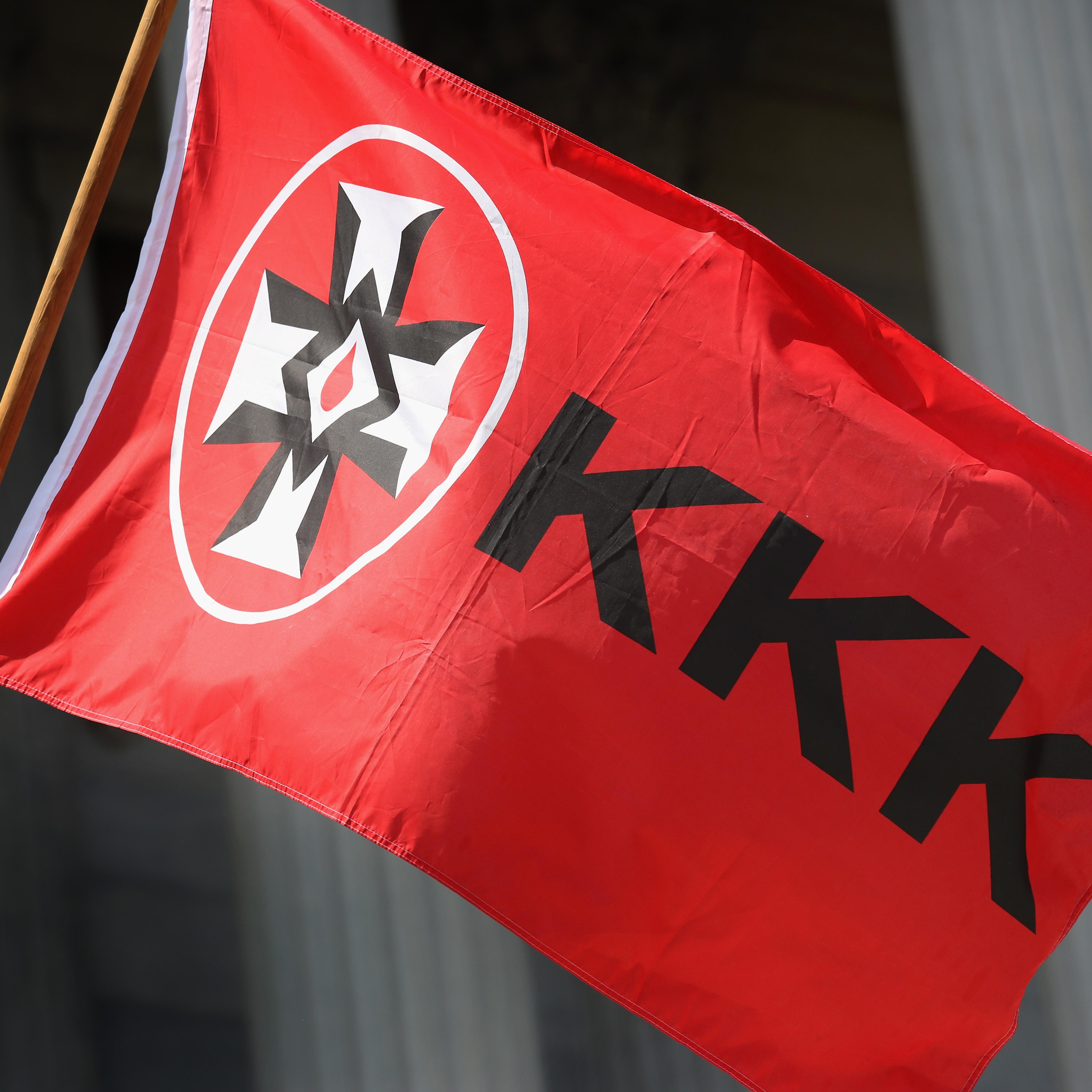 A Ku Klux Klan flag flies during a demonstration at the state house building on July 18, 2015 in Columbia, S.C.