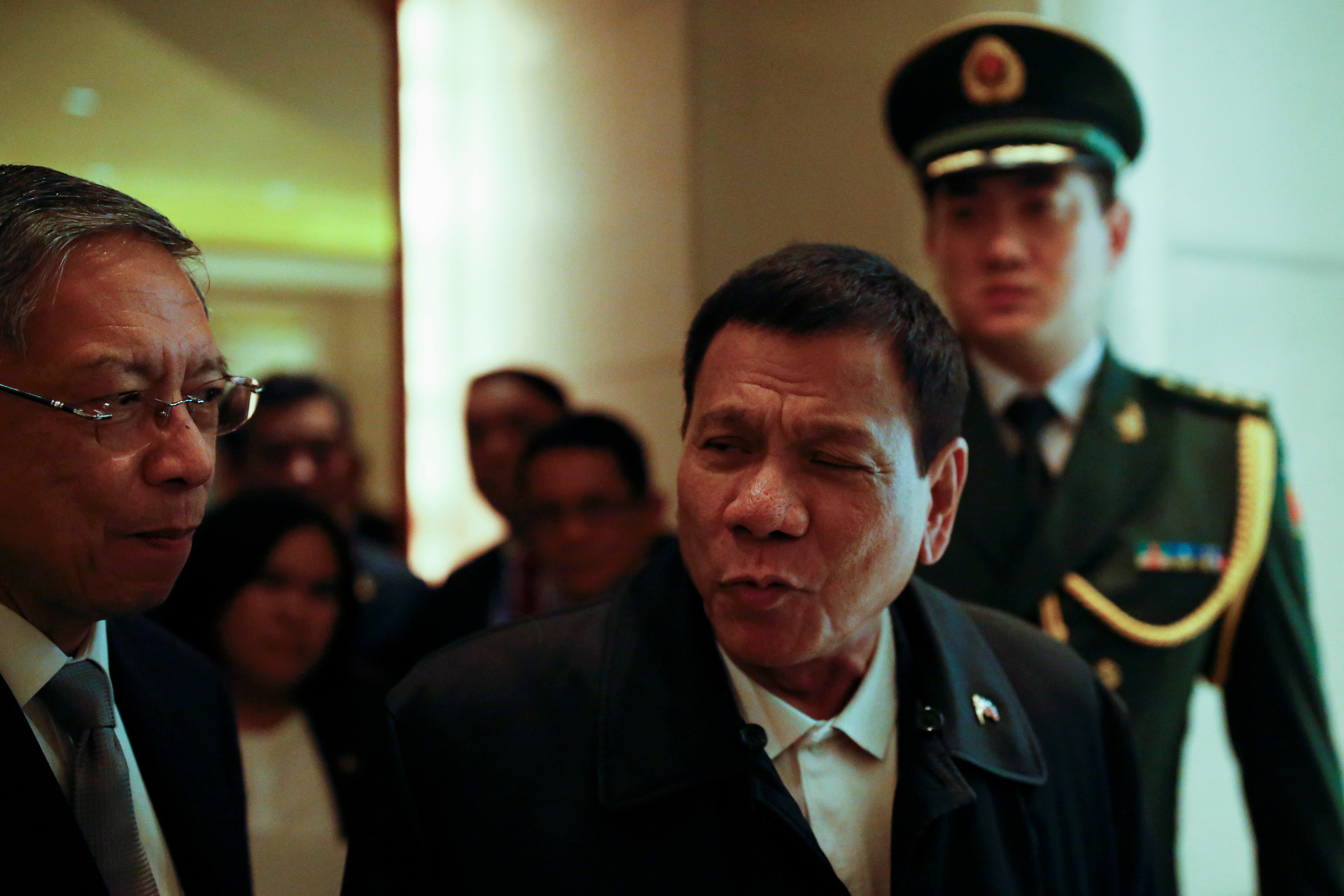 President of the Philippines Rodrigo Duterte arrives at a hotel in Beijing