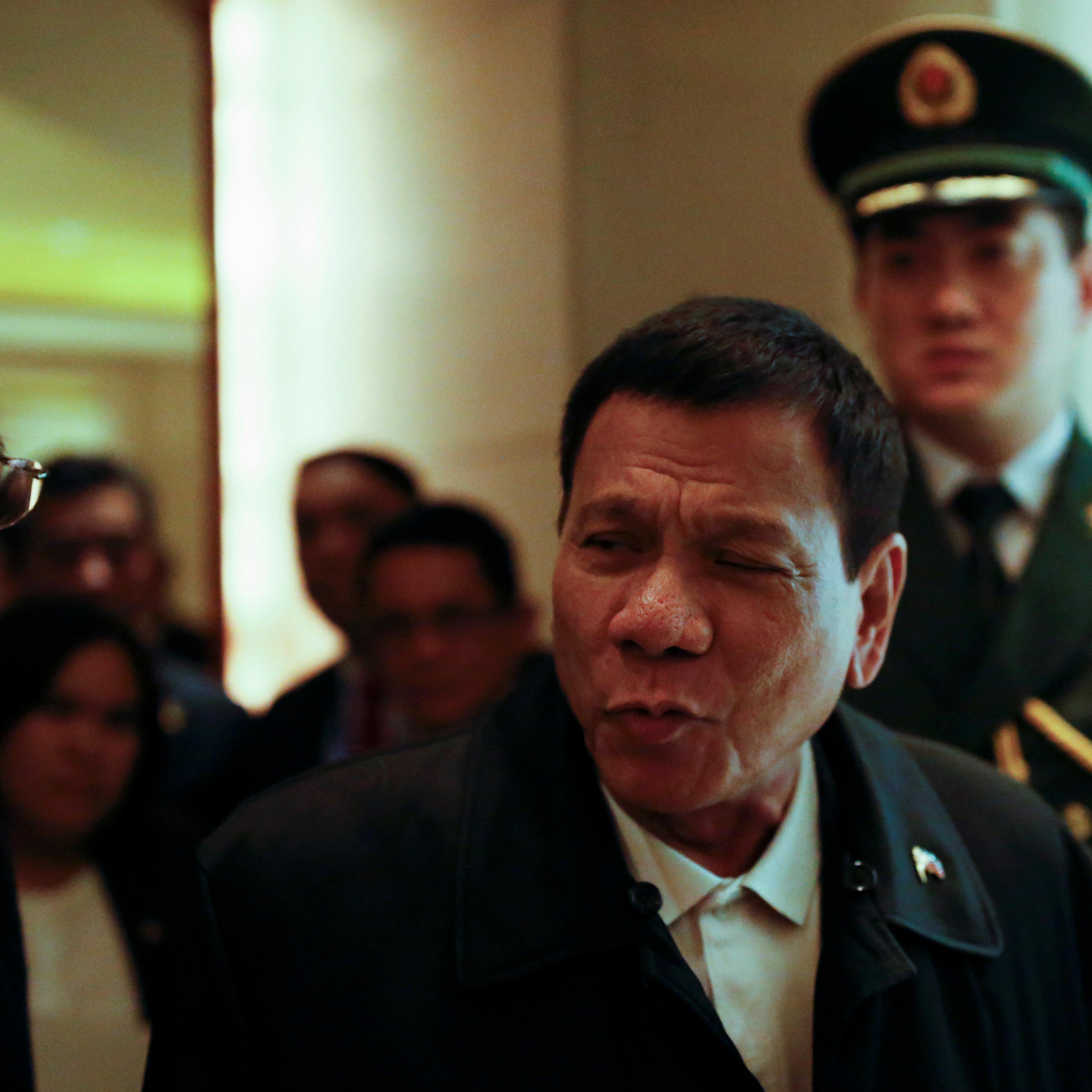President of the Philippines Rodrigo Duterte arrives at a hotel in Beijing