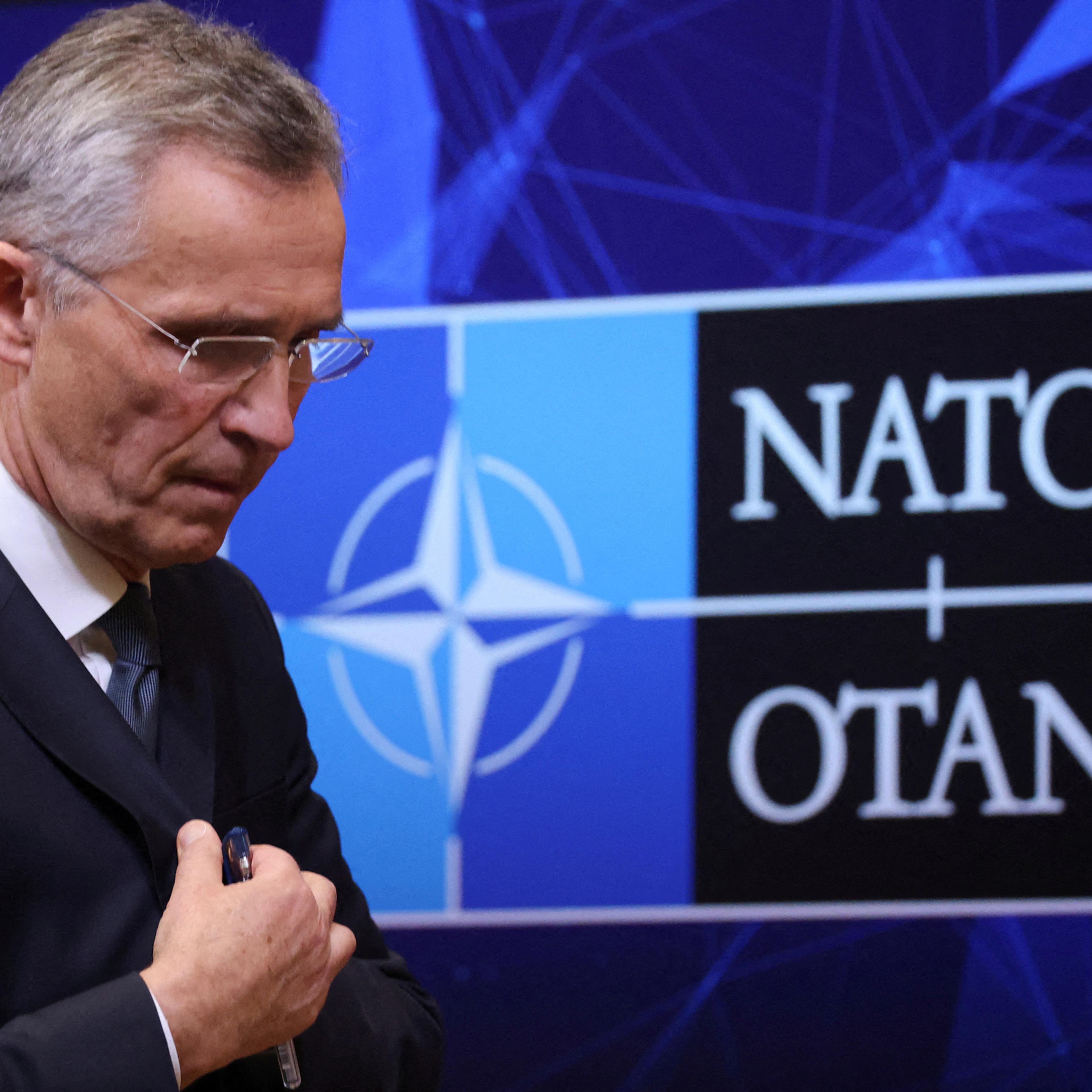 NATO Secretary General Jens Stoltenberg holds a news conference on Russia's attack on Ukraine in Brussels on Feb. 24