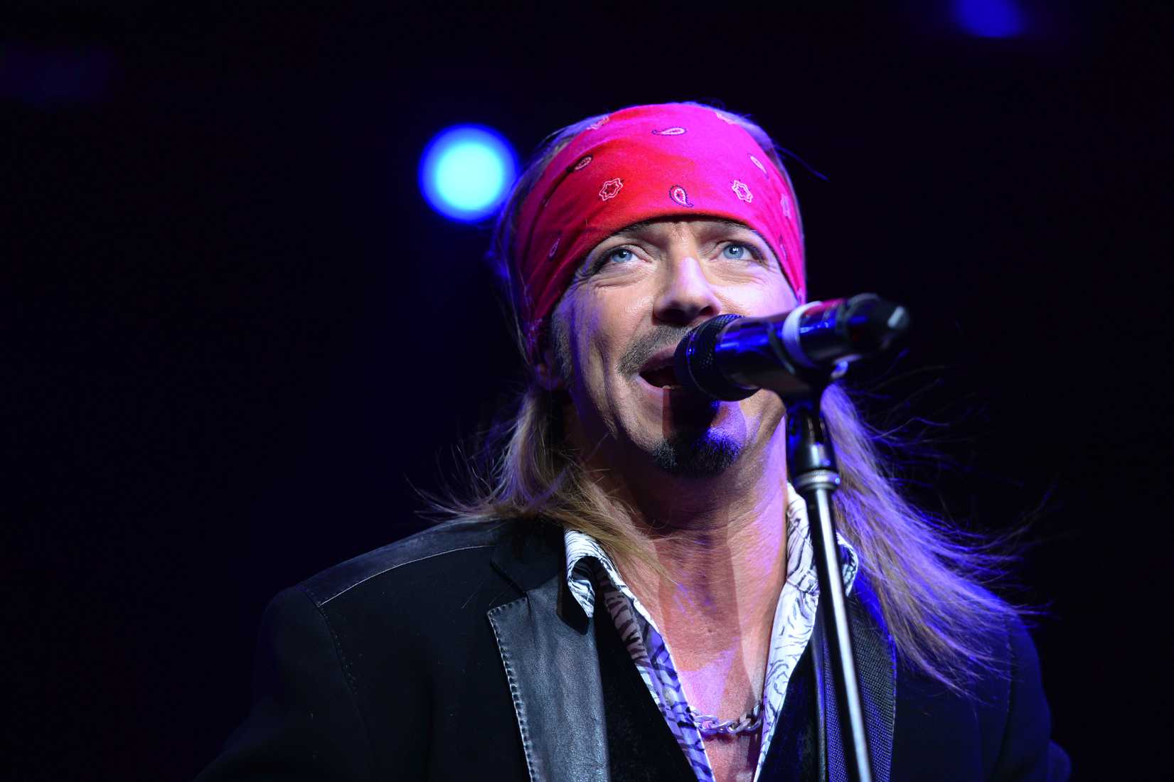 Singer Bret Michaels performs at the "Sing For Your Supper Campaign" Launch at Hard Rock Cafe in New York, NY, on April 15, 2014.