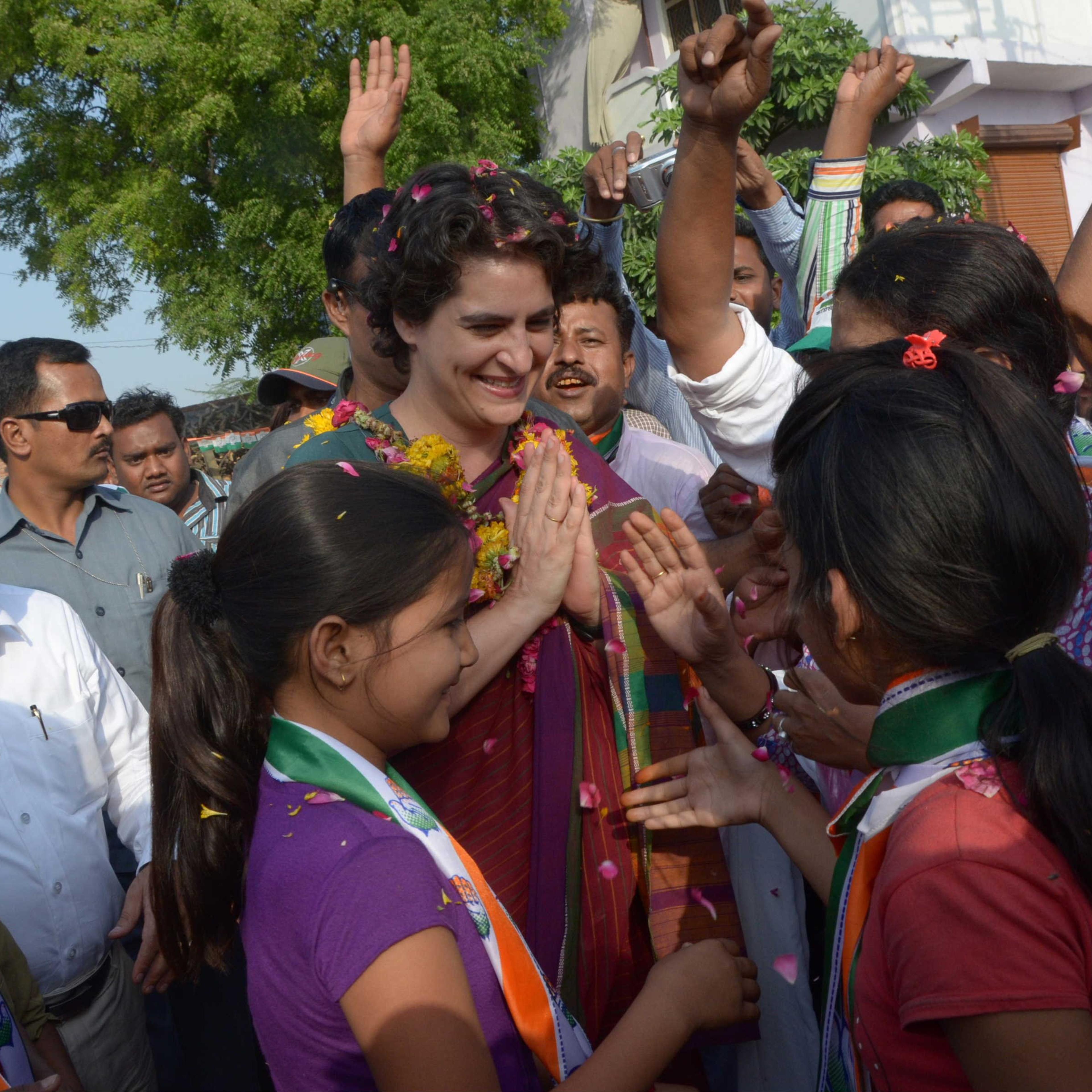 Priyanka Gandhi Vadra during a road-show campaign for her mother, Congress president Sonia Gandhi, in Raebareli, India, on April 23, 2014