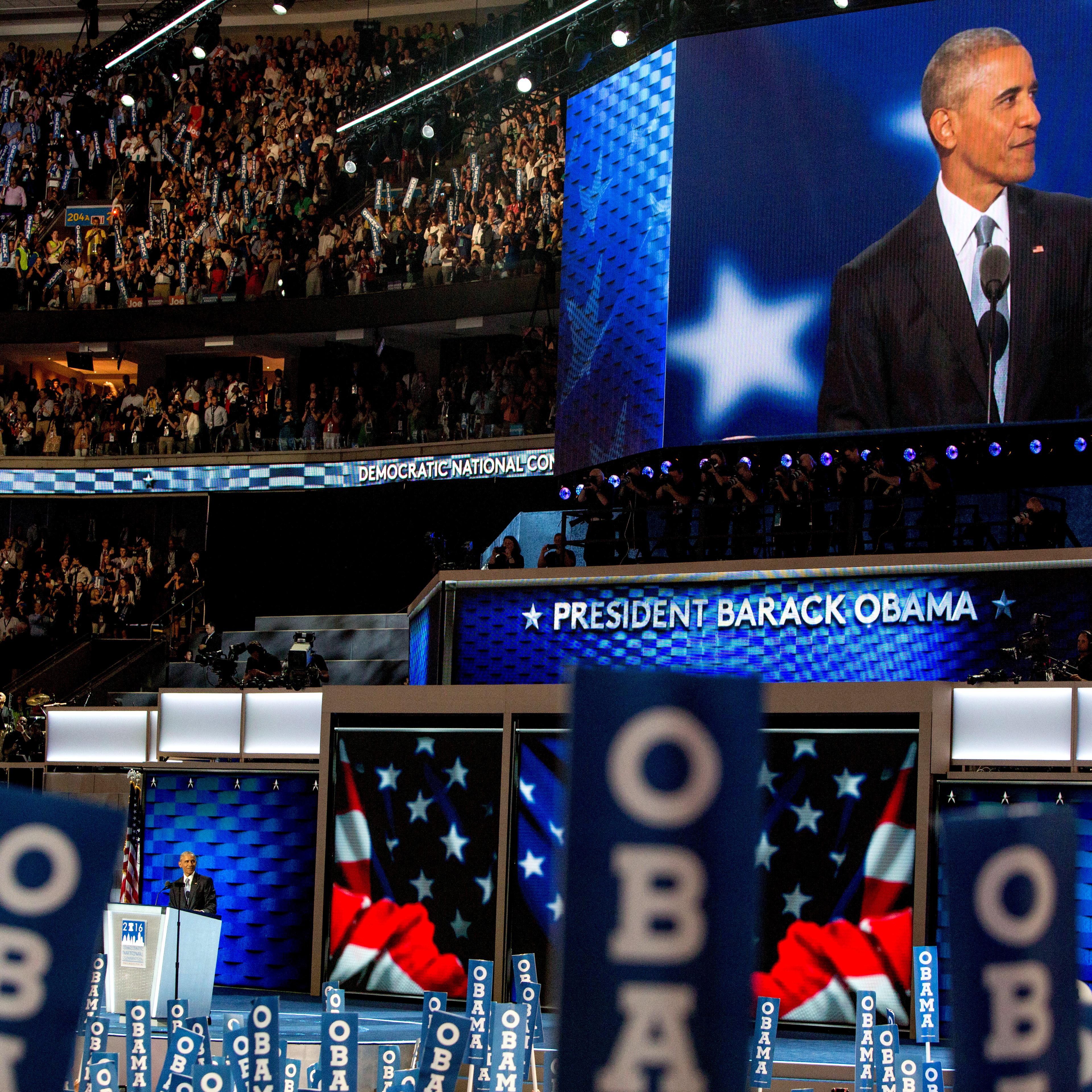President Barack Obama addressed the Democratic National Convention at the Wells Fargo Center on July 27, 2016 in Philadelphia.(Natalie Keyssar for TIME)