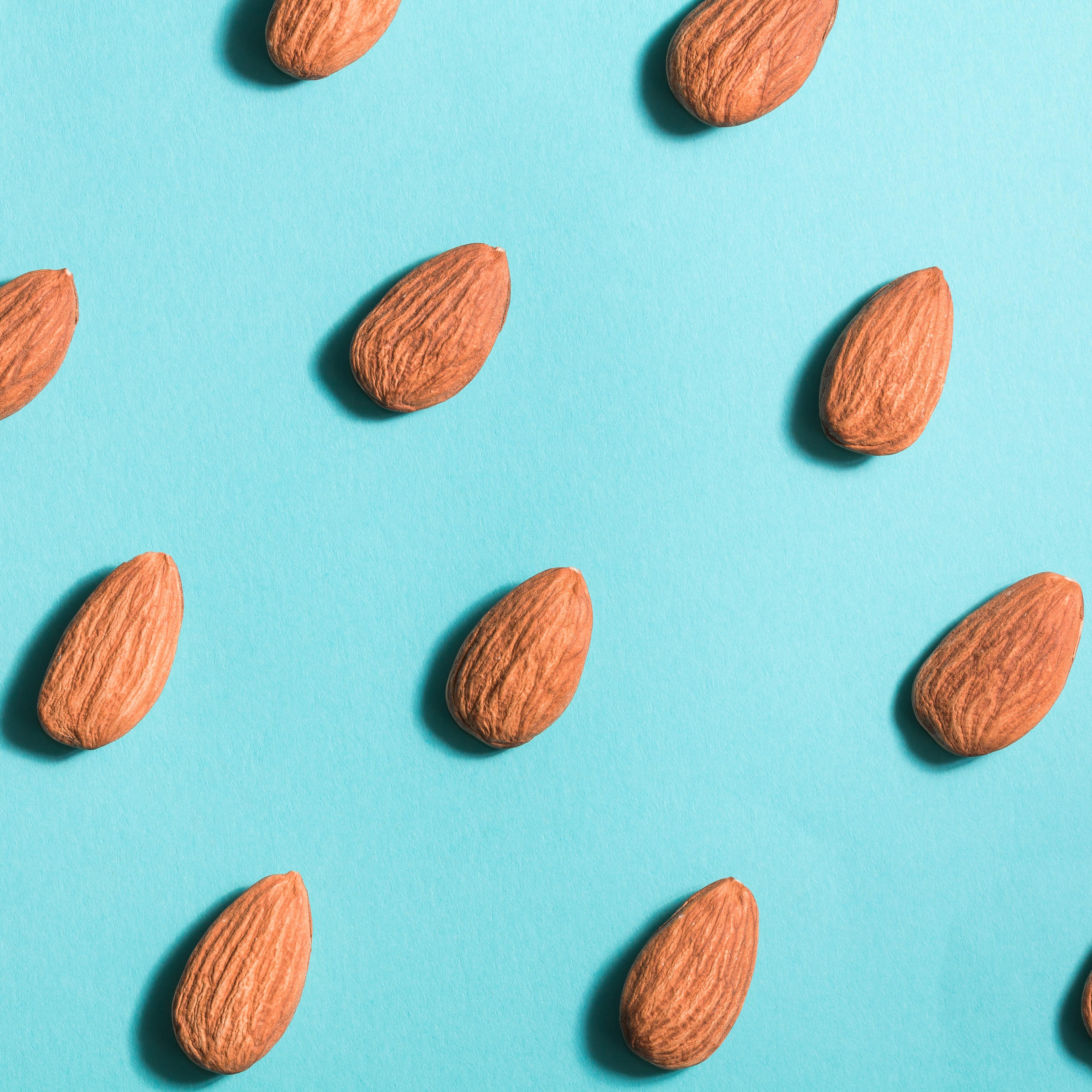 Close Up Of Almonds Arranged