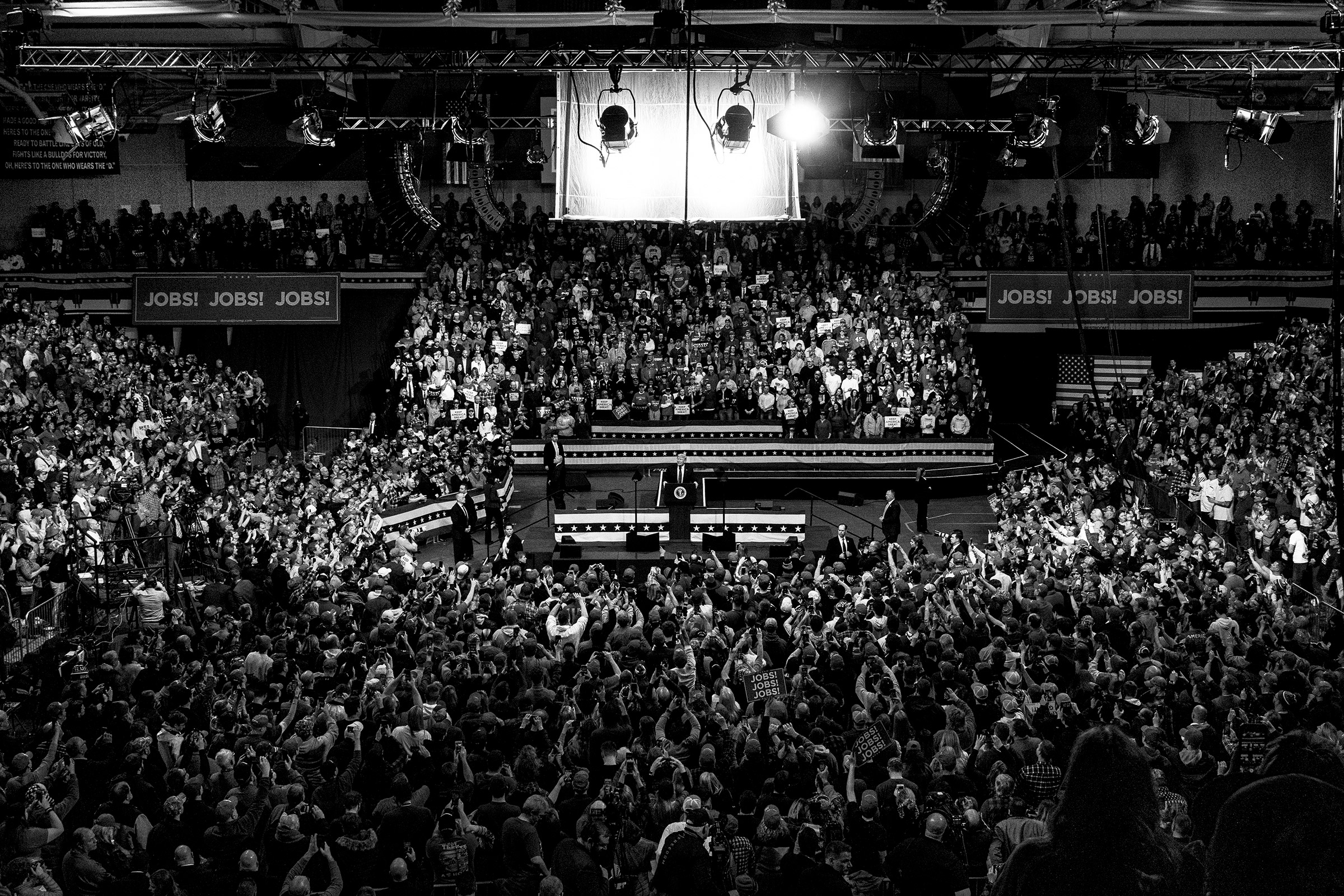 President Donald J. Trump’s Keep America Great RallyJanuary 30, 2020The Knapp Center2601 Forest AvenueDes Moines, IA 50311Trump supporters listening to his speech.
