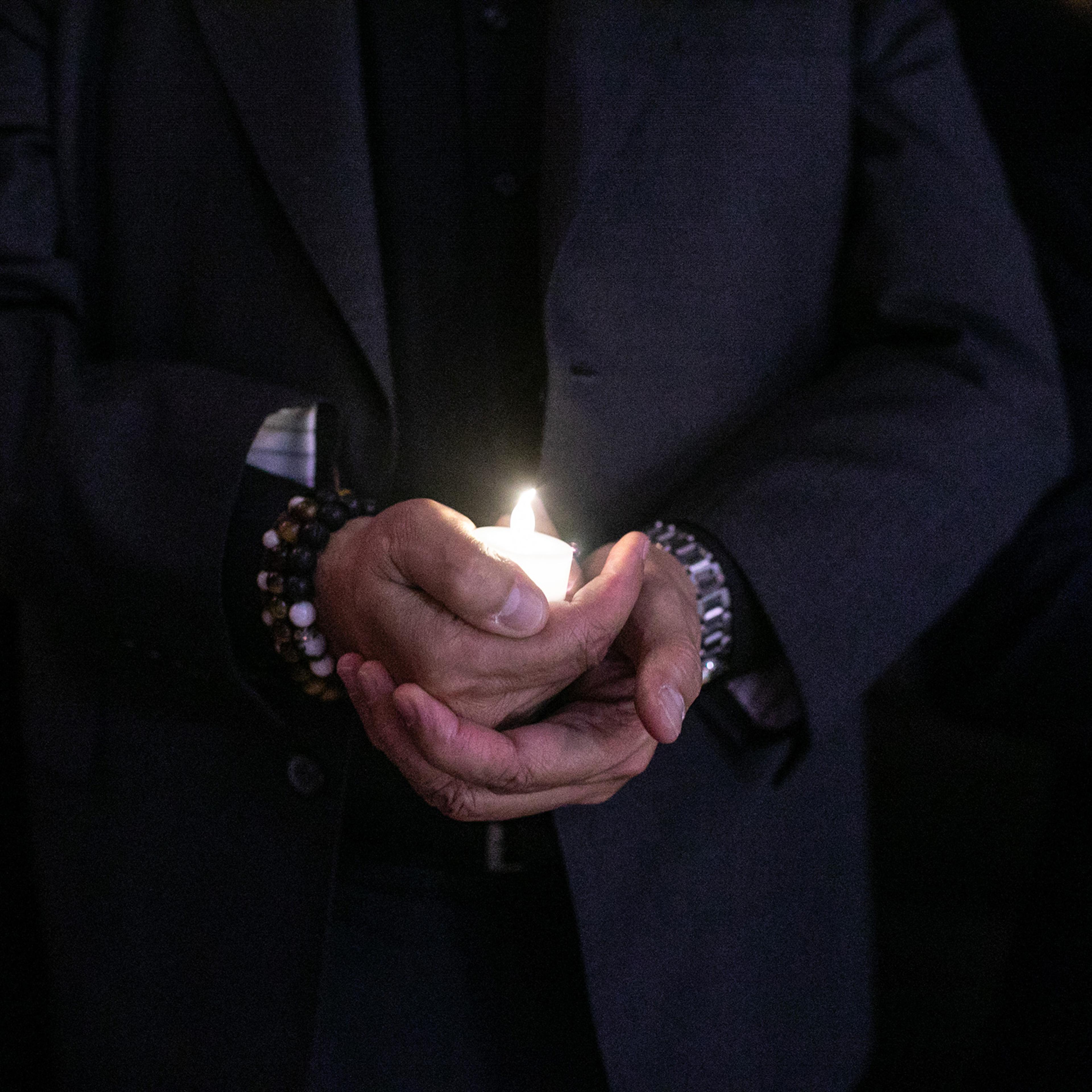 Family, friends and community members gather at a candlelight vigil in Valencia, Calif., for loved ones who died from a fentanyl overdose on March 13, 2023.
