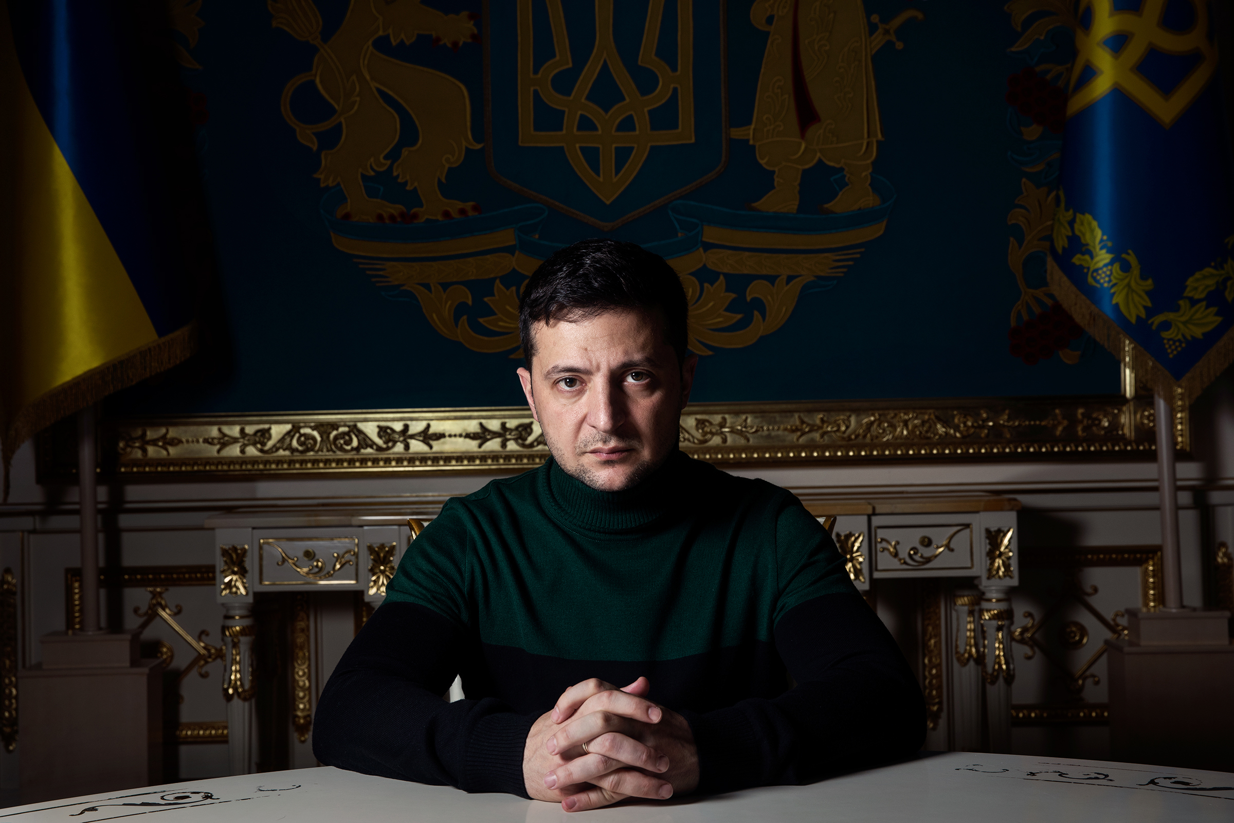Ukrainian President Volodymyr Zelensky sits for a portrait in Kiev on Nov. 30, 2019.