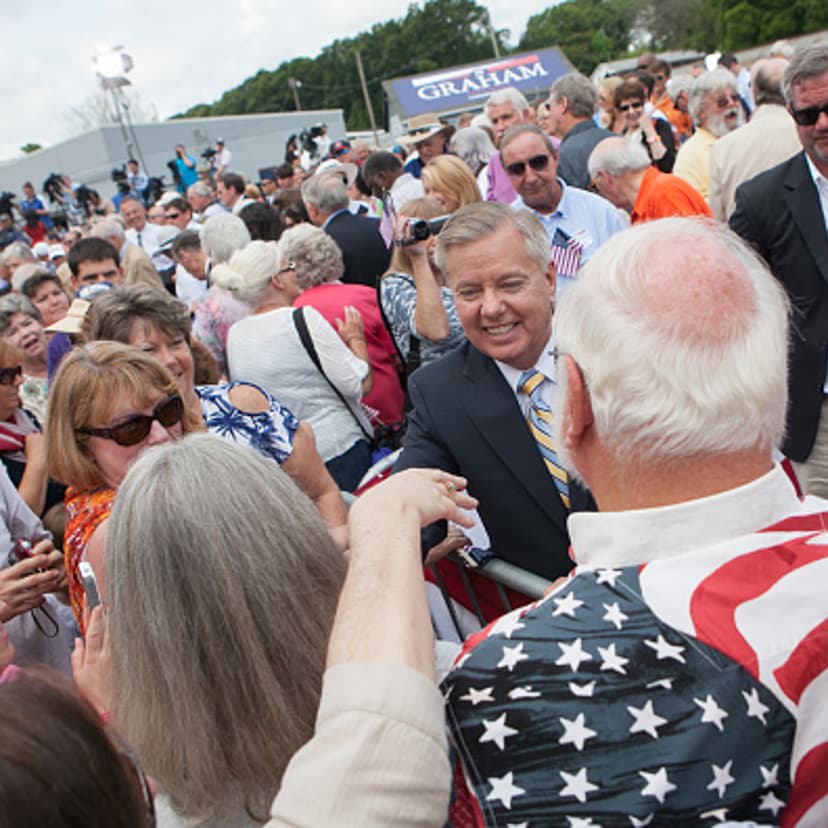 U.S. Sen. Lindsey Graham (R-SC) shakes hands with supporters after announcing his candidacy for United States President during an outdoor event on June 1, 2015 in Central, South Carolina.