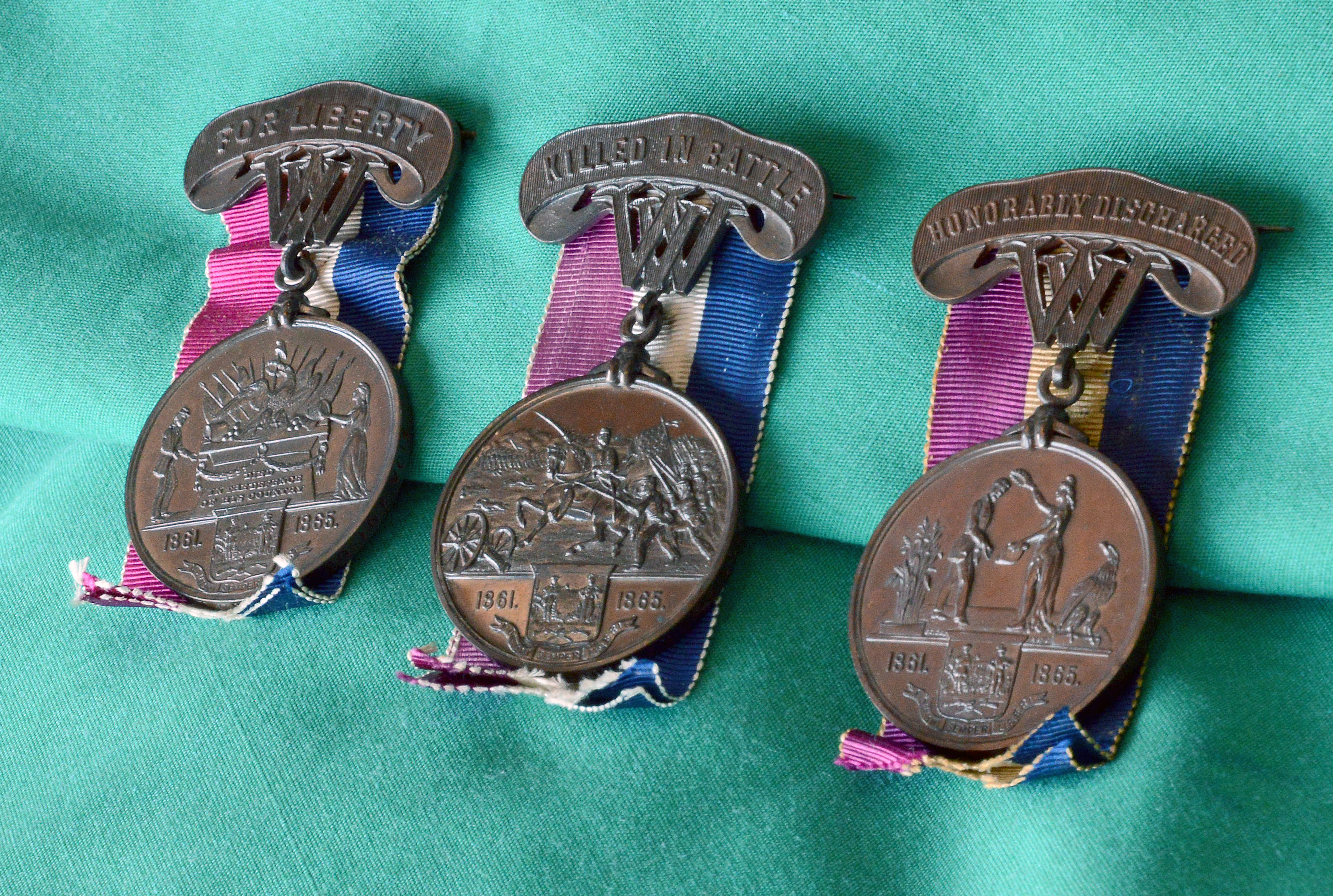 The three types of medals that West Virginia gave to Union soldiers, photographed on Apr. 11, 2019. 