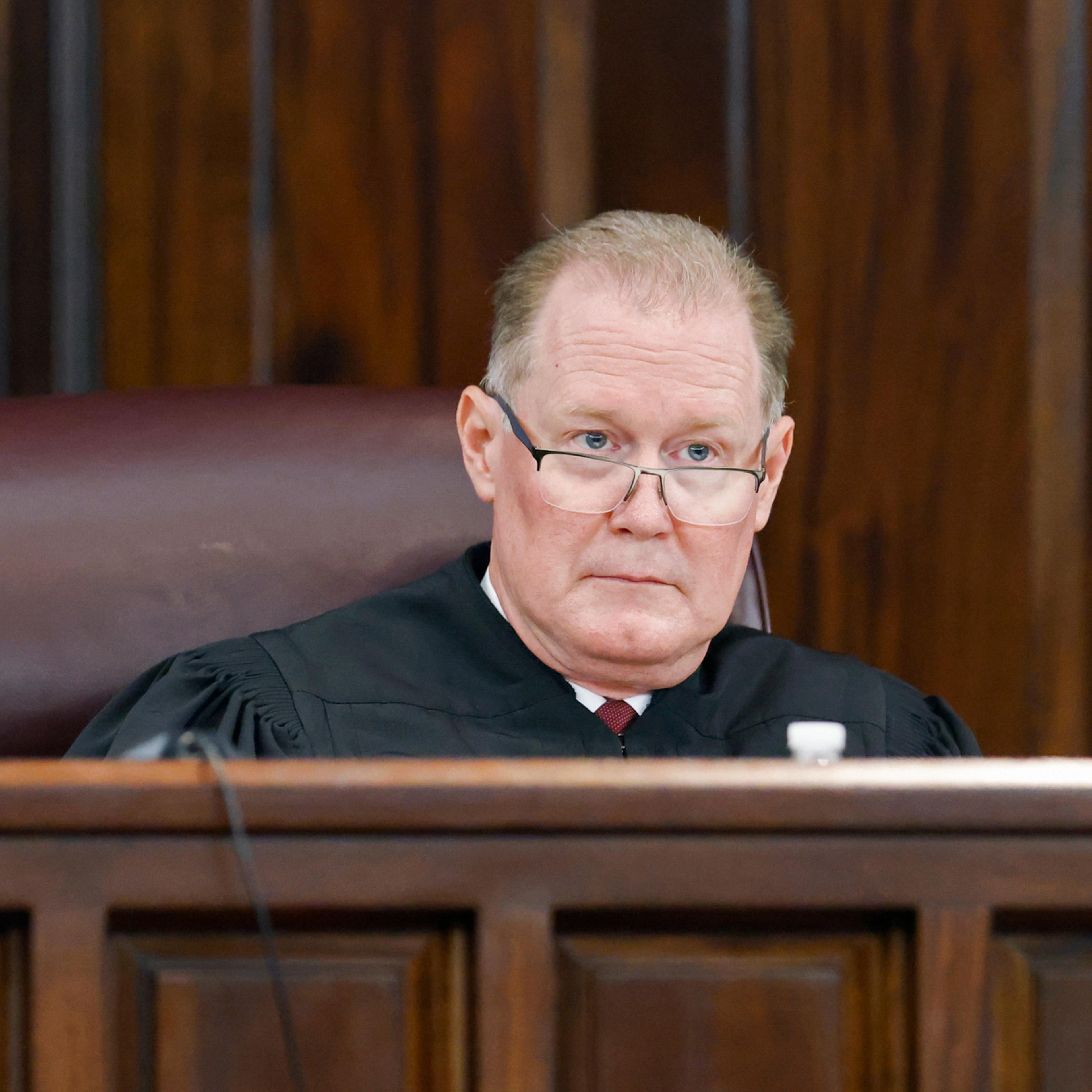 Judge Timothy Walmsley presides over the jury selection process in the trial of the men charged with killing Ahmaud Arbery