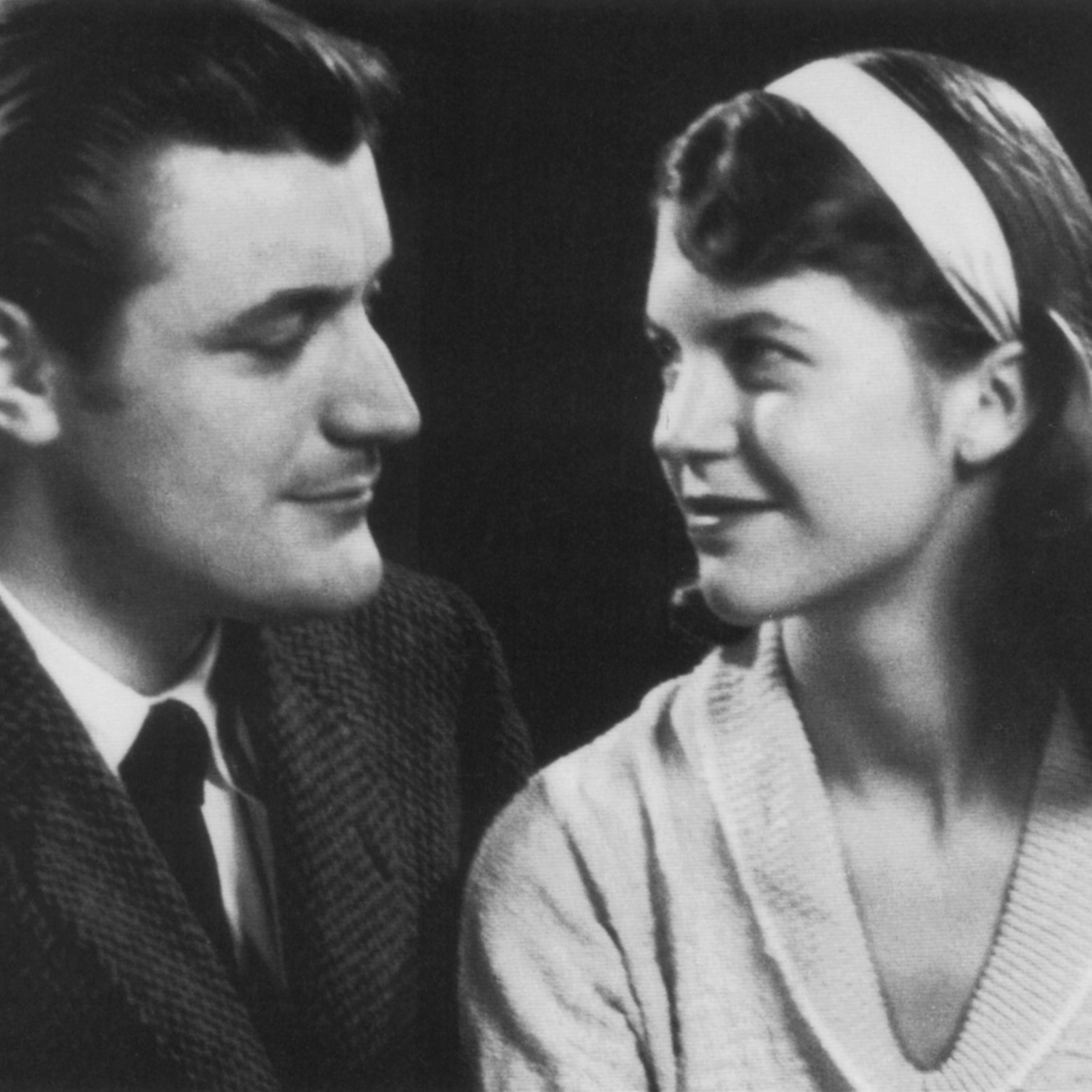 Sylvia Plath with her husband Ted Hughes in England, 1956