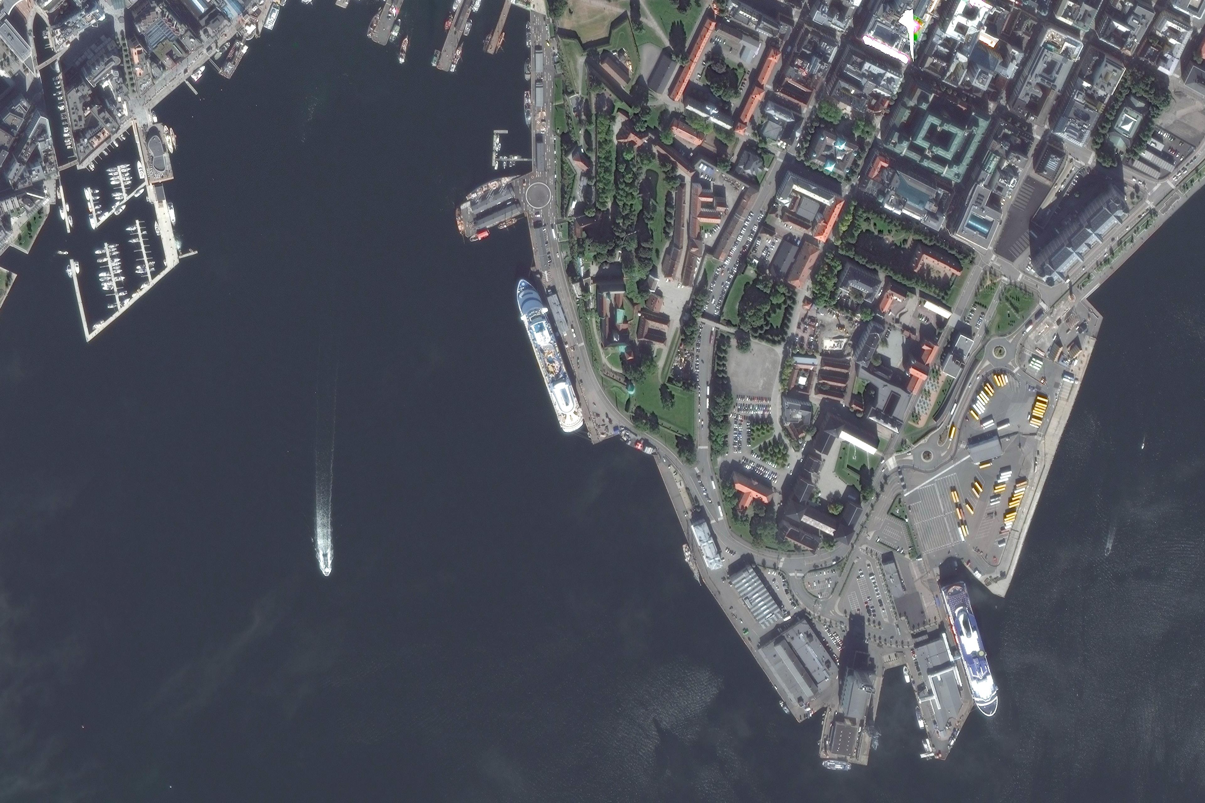 OSLO, NORWAY - SEPTEMBER 8, 2016: DigitalGlobe satellite imagery closeup (1) of Oslo, Norway.