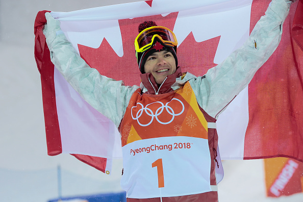 Mikael Kingsbury of Canada takes 1st place during the Freestyle Skiing Men's Moguls Finals at Pheonix Snow Park on February 12, 2018 in PyeongChang, South Korea.