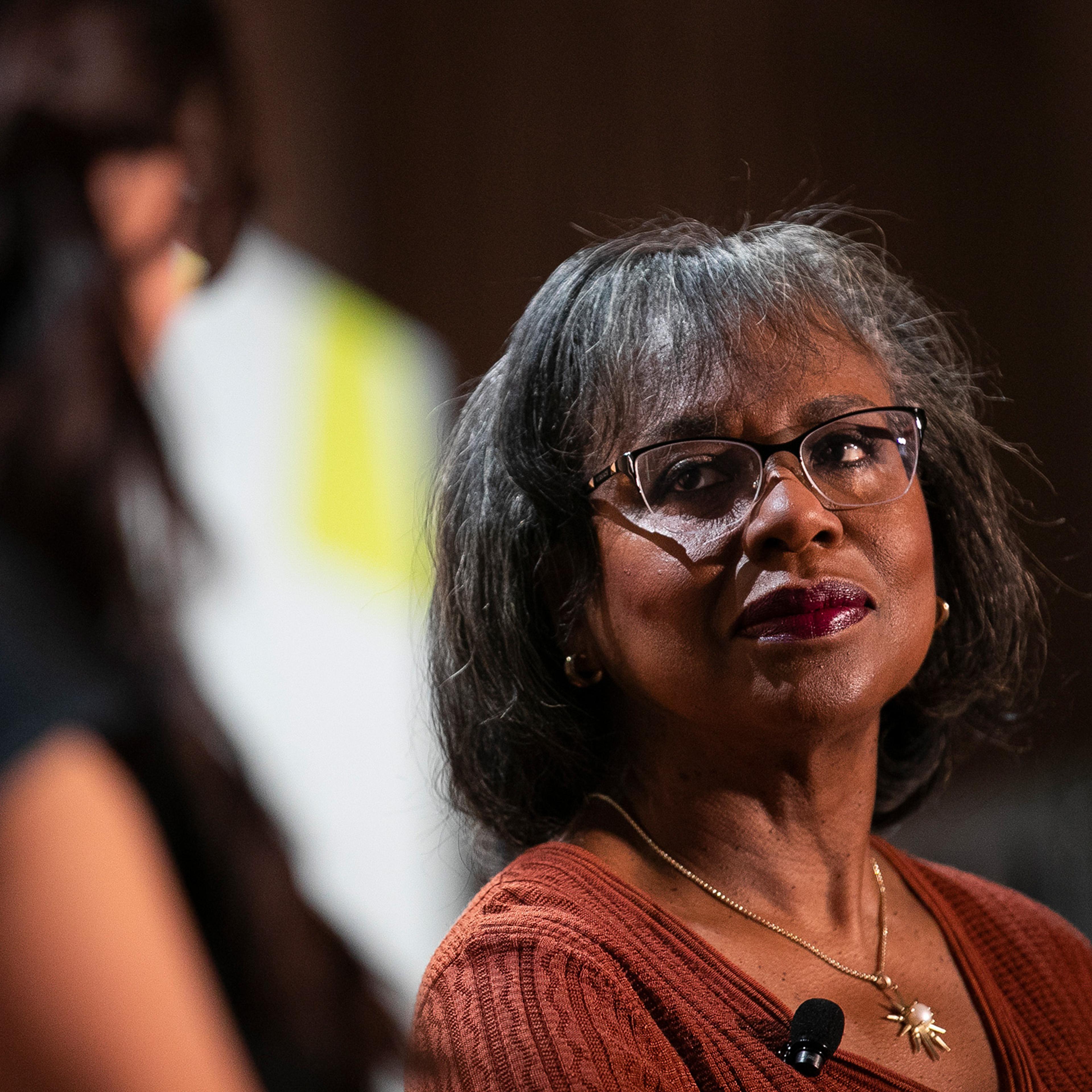 Anita Hill speaks during the New Rules Summit in Brooklyn, N.Y., on June 13, 2019.