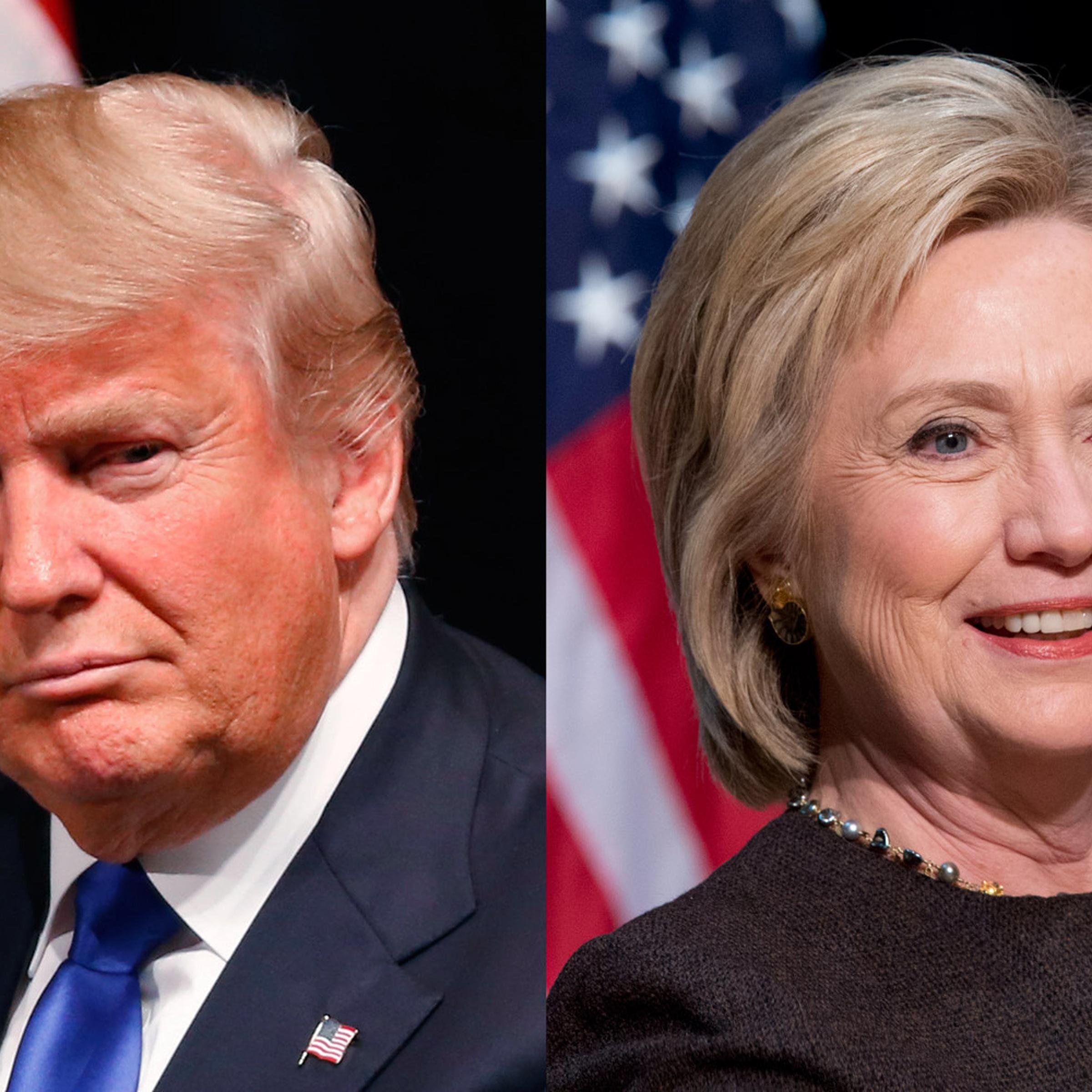 Donald Trump at a campaign event in Davenport, IA on Jan. 30, 2016 (L); Hillary Clinton at a campaign event in Des Moines, IA on Jan. 25, 2016.