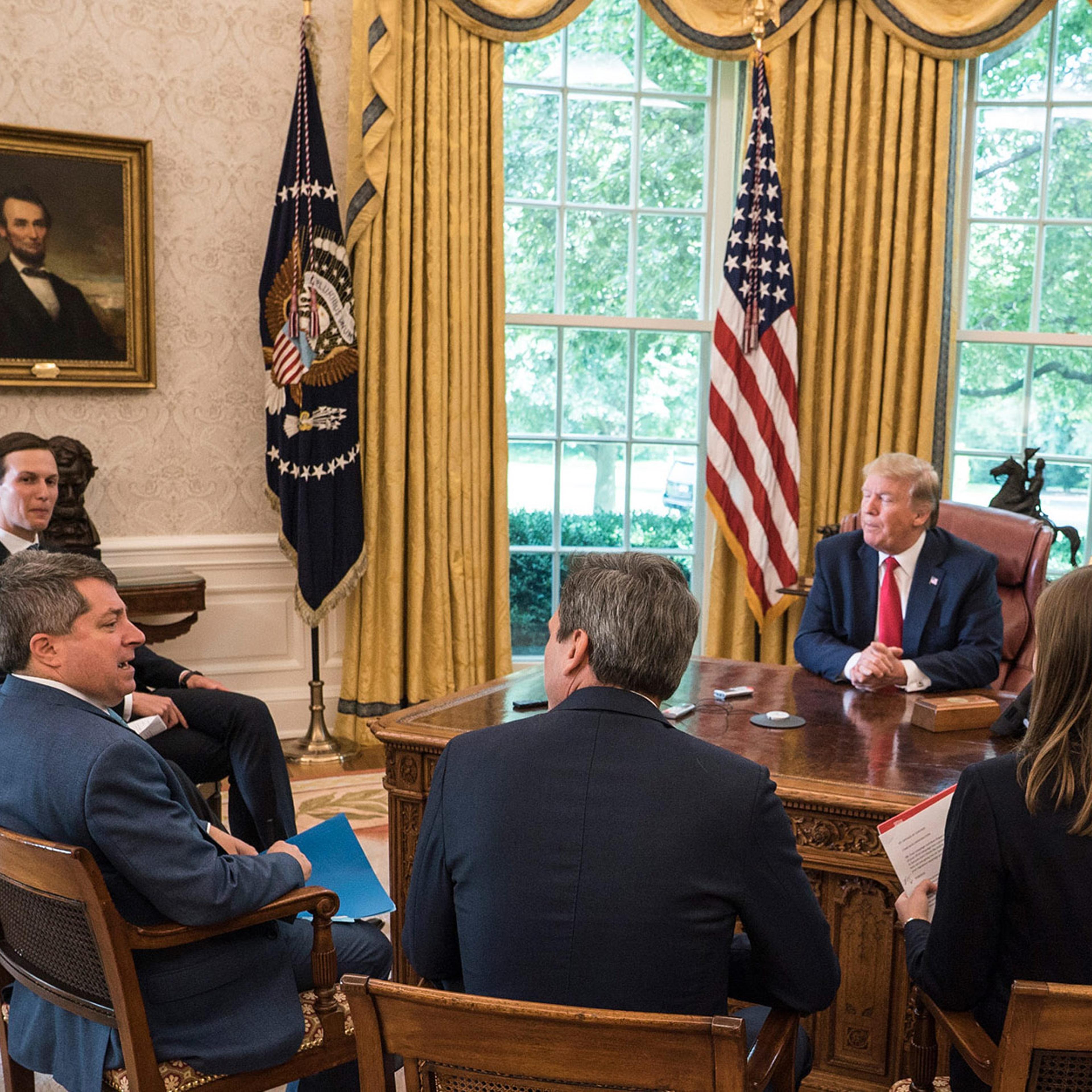 The TIME team with President Trump and senior adviser Jared Kushner, who left at the start of the interview.