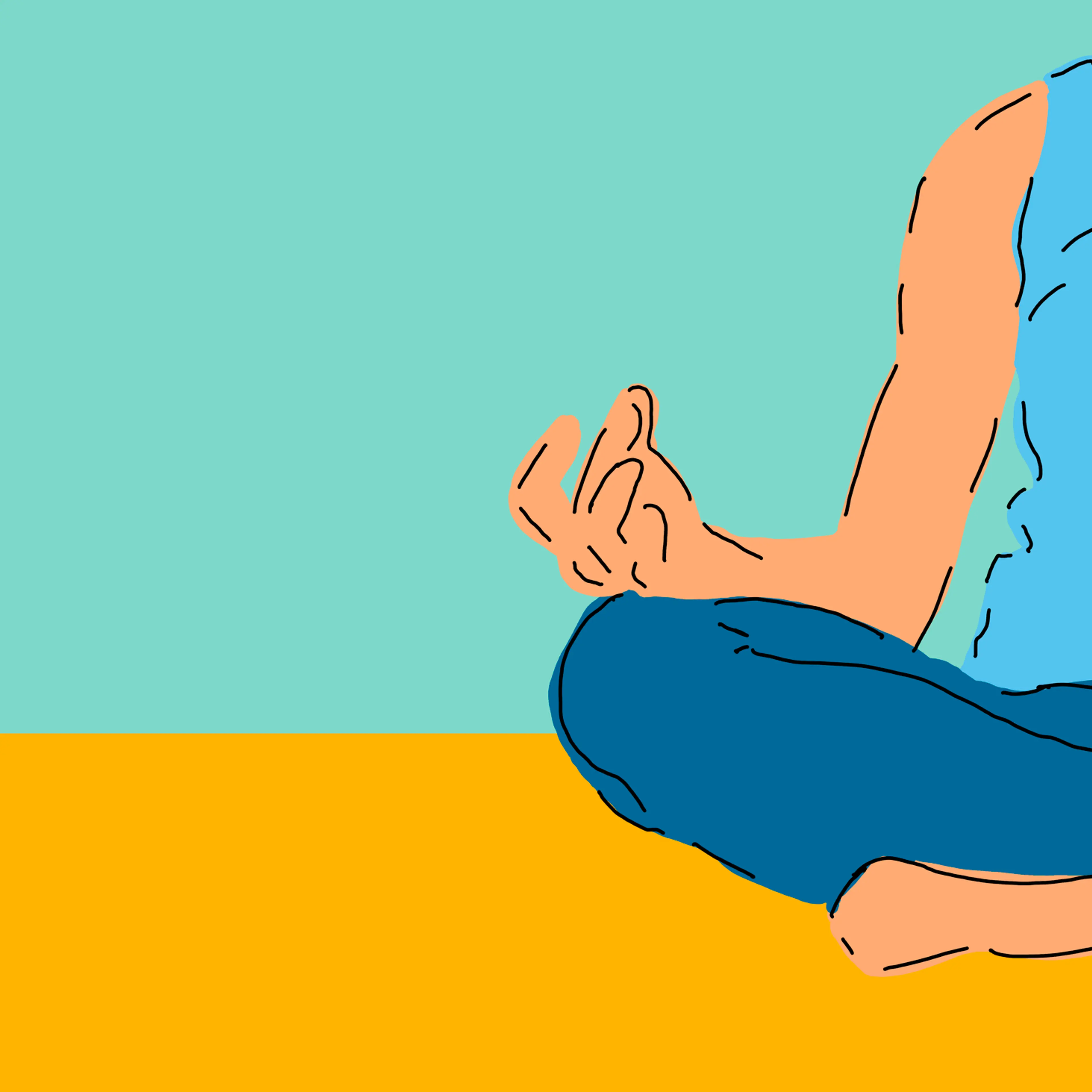 Woman meditating over blue background