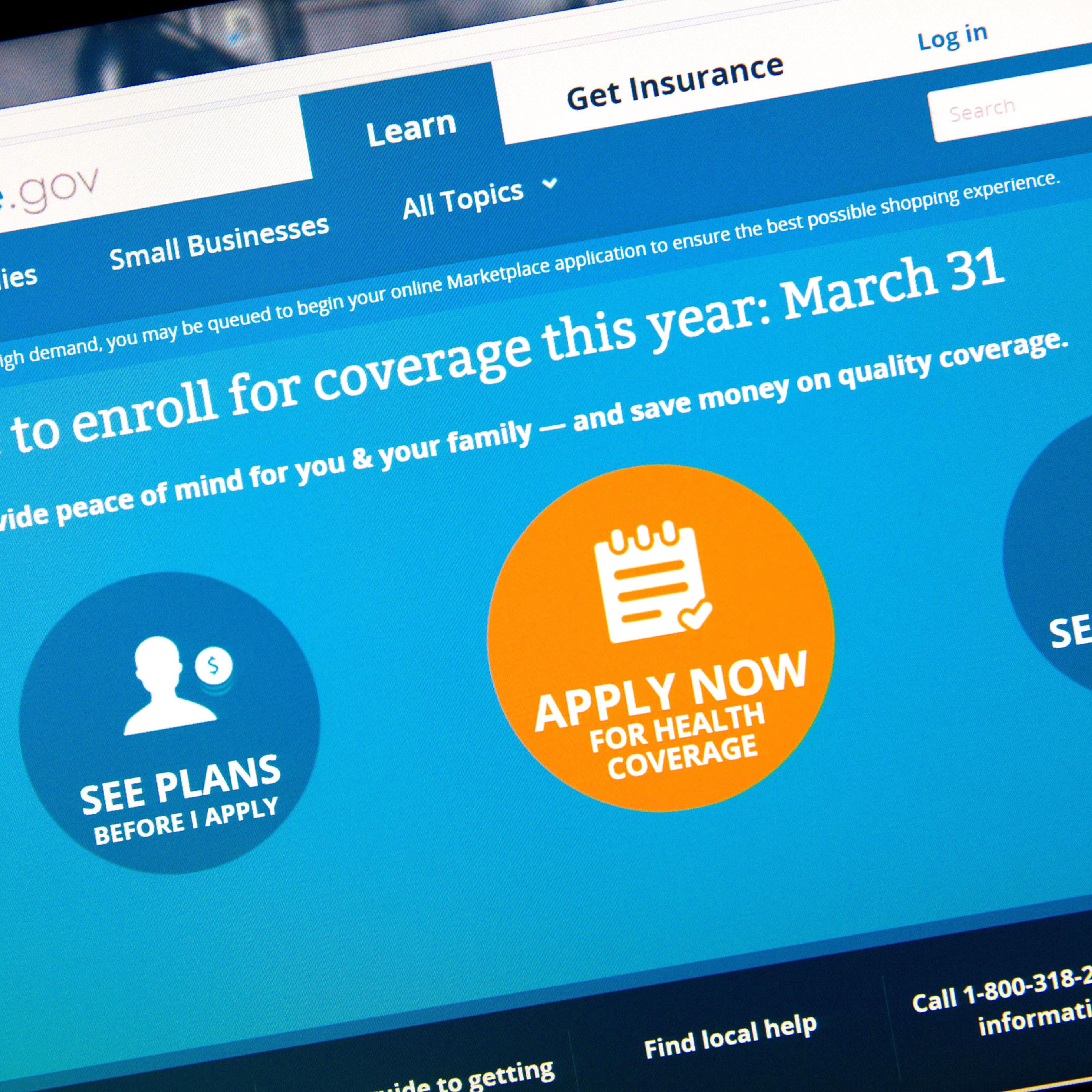The home page for the HealthCare.gov on March 31, 2014.