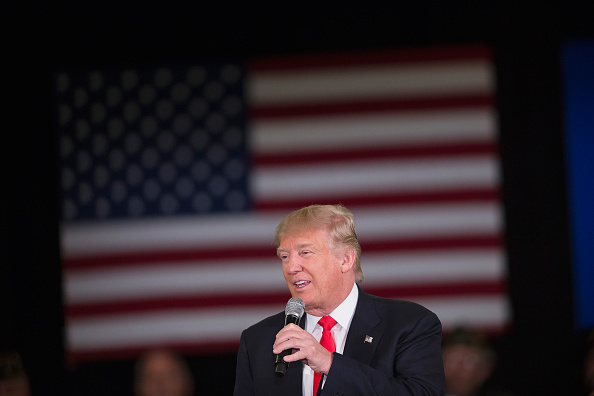 Republican presidential candidate Donald Trump speaks to guests during a campaign rally at the Radisson Paper Valley Hotel on March 30, 2016 in Appleton, Wisconsin.