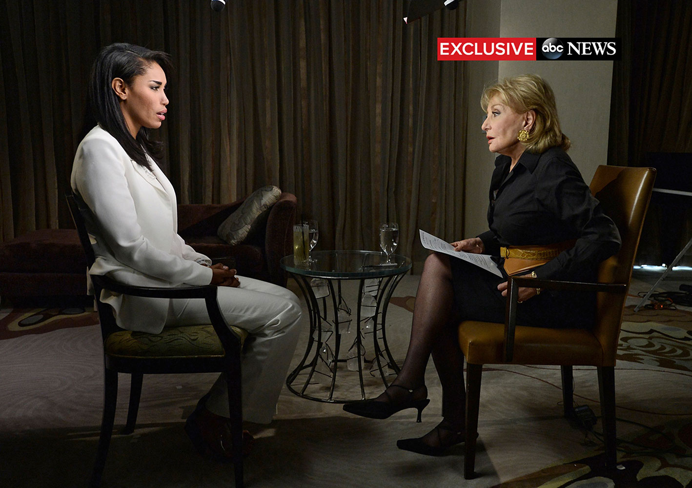 ABC handout of Barbara Walters interviewing V. Stiviano in Los Angeles