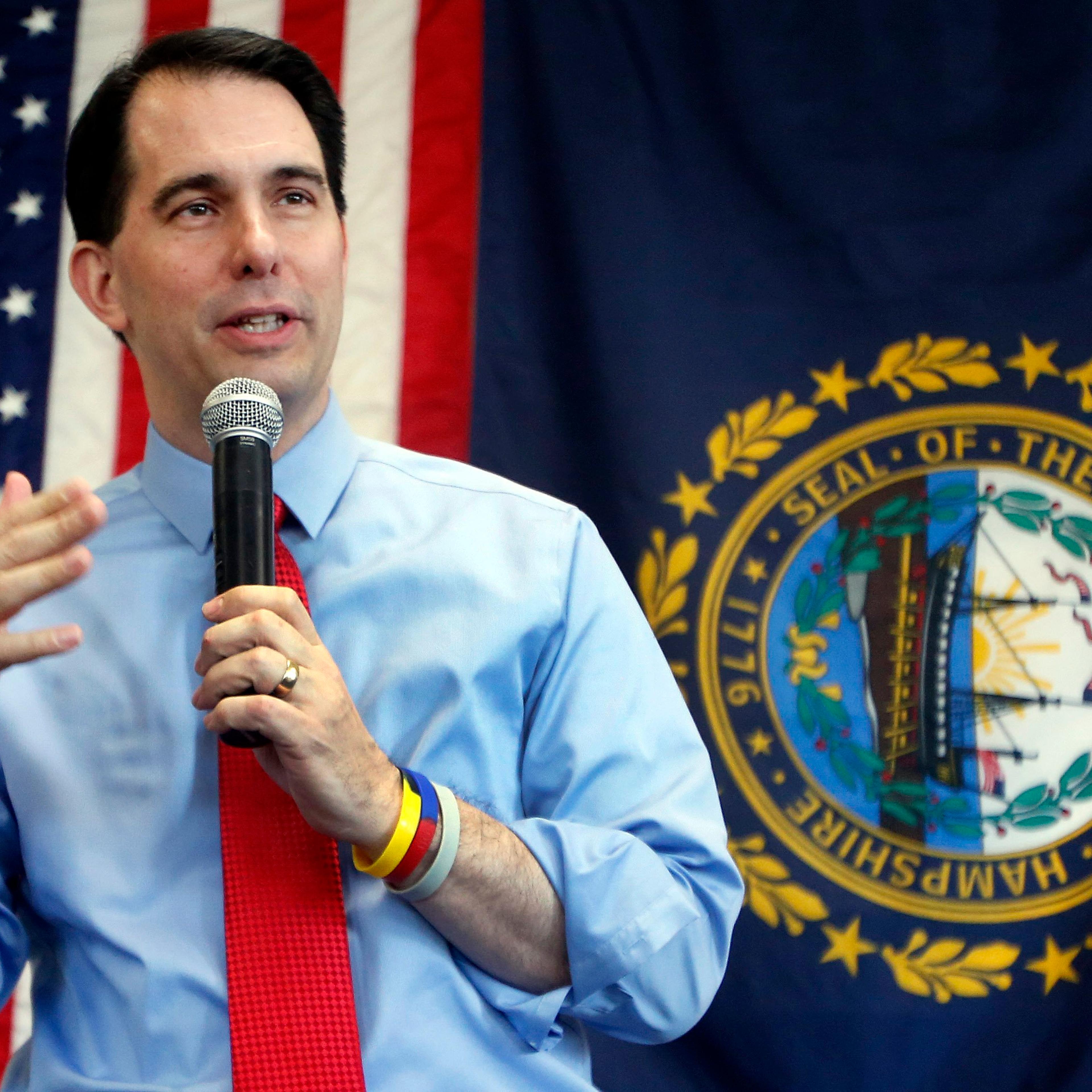 Republican Wisconsin Gov. Scott Walker speaks during a meeting with area Republicans on April 19, 2015, in Derry, N.H.