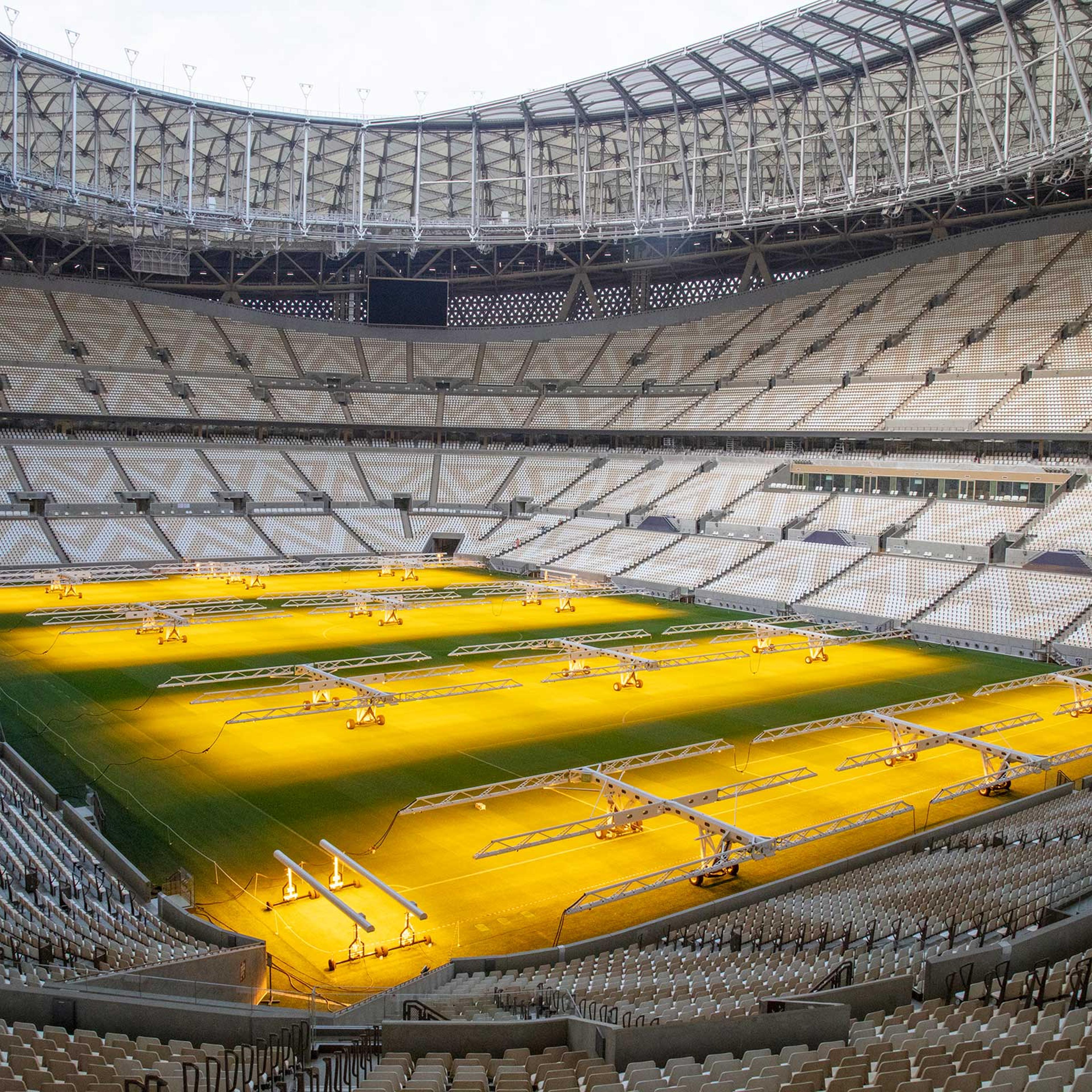 Grow lights speed grass growth at Lusail Stadium, host of the 2022 World Cup Finals.
