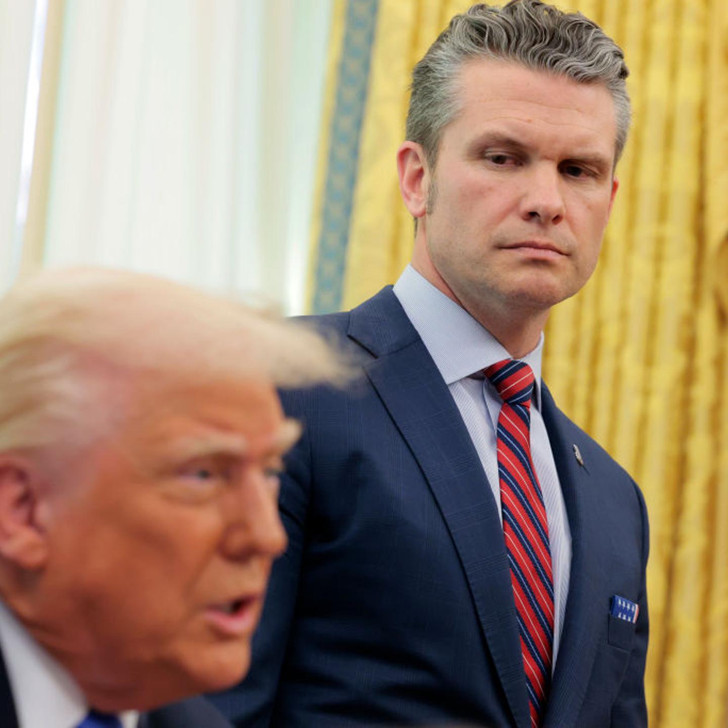 President Trump And Defense Secretary Hegseth Speak In The Oval Office