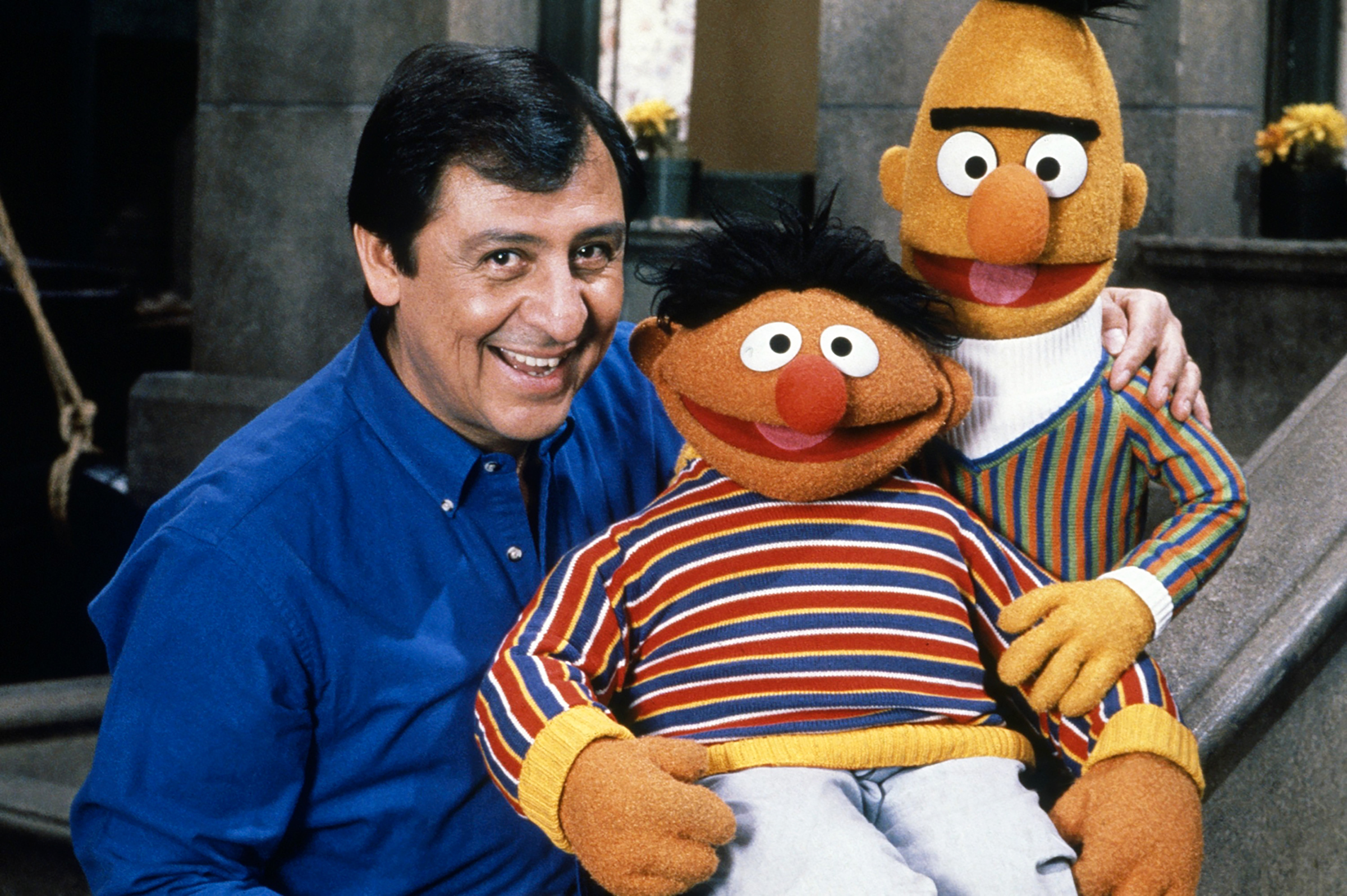 Emilio Delgado with Ernie and Bert in the '90s on Sesame Street