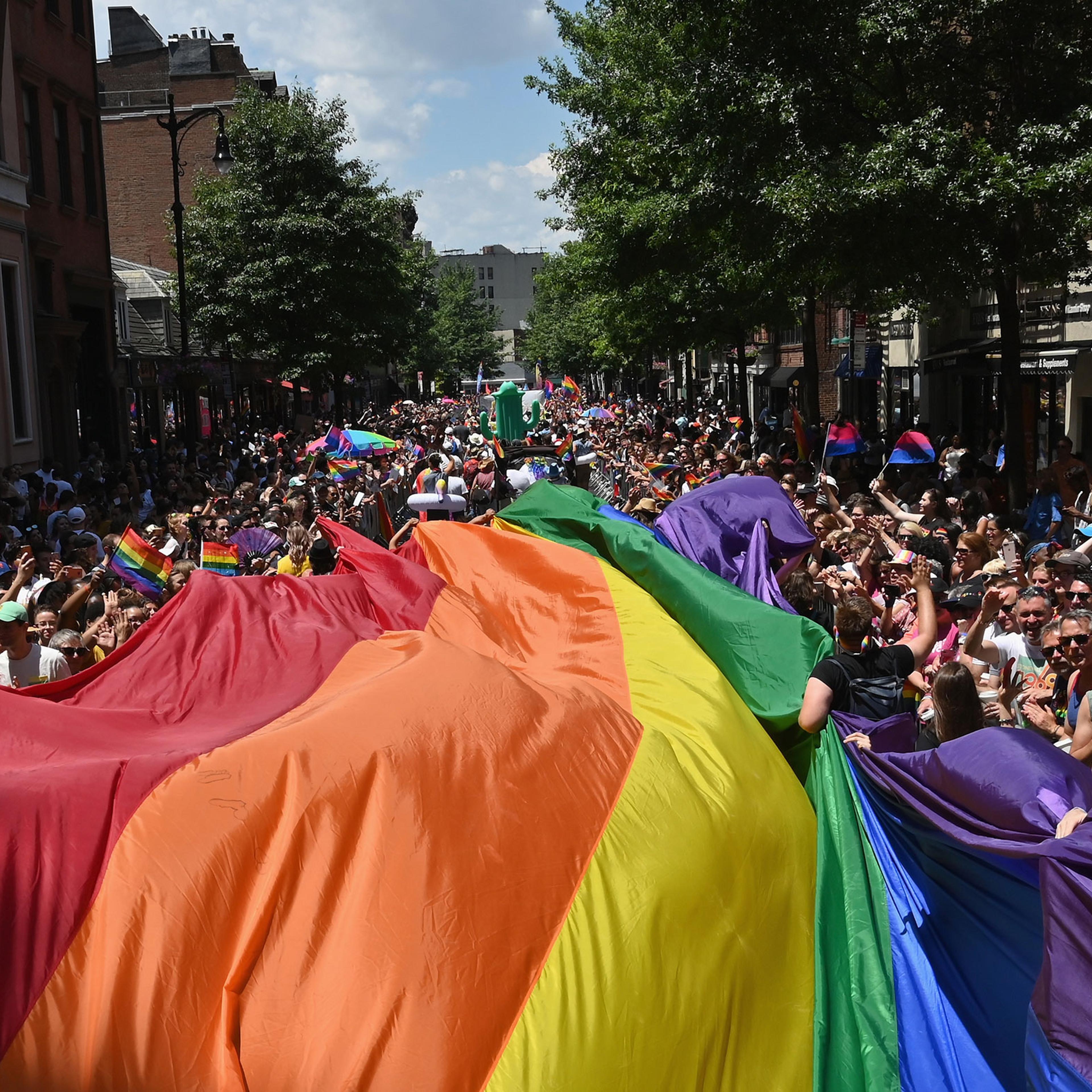 Participants take part in the NYC Pride March as part of World Pride commemorating the 50th Anniversary of the Stonewall Uprising on June 30, 2019 in New York City.