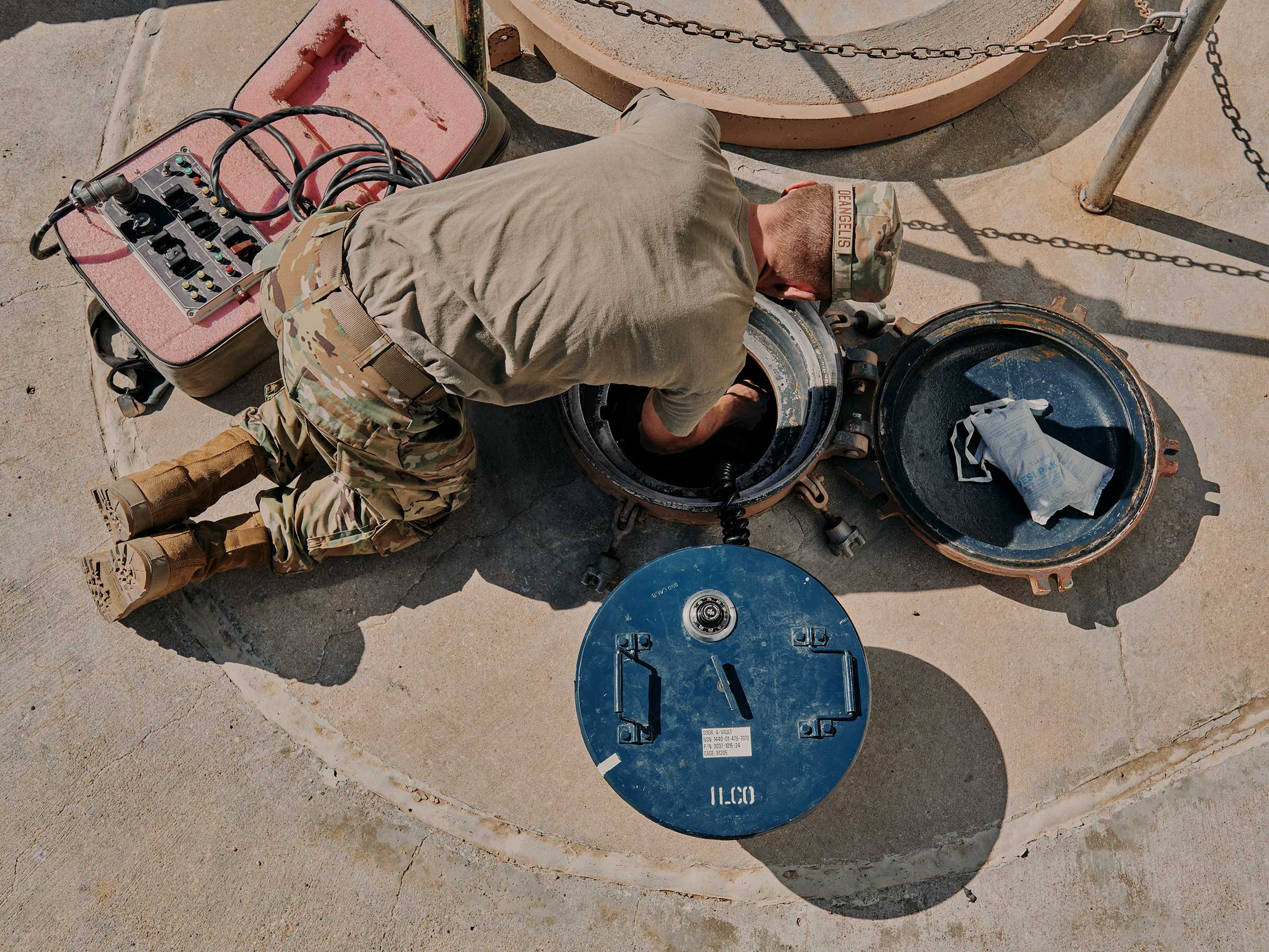 An Air Force crew prepares to install an ICBM at a remote silo in eastern Wyoming.
